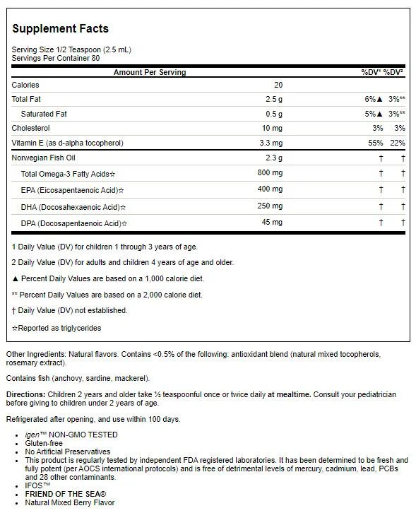 Carlson Labs - Kids' The Very Finest Norwegian Fish Oil Mixed Berry 800 mg. - 6.7 fl. oz.