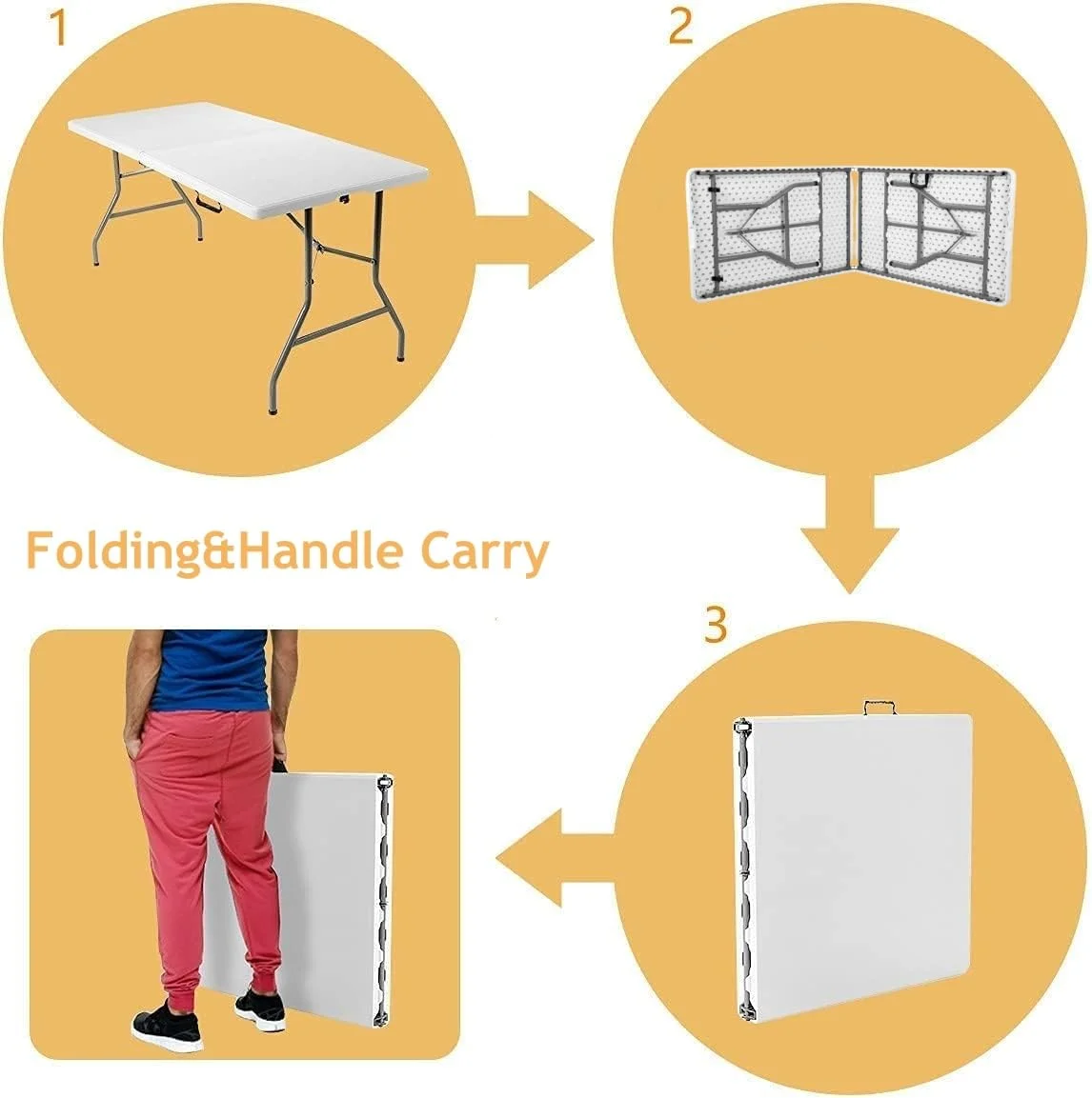 VTOY 6FT Folding Table White Plastic Folding Table Portable Long Foldable Tables Indoor Outdoor Picnic Camping Fold Table 6 Foot Party Table (4ft, 6ft, 8ft)