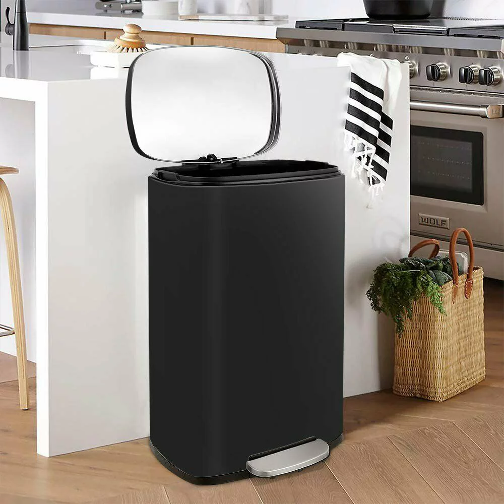 HOMFY 50 Liter / 13.2 gal Step Can, Stainless Steel Garbage Bin with Lid & Foot Pedal