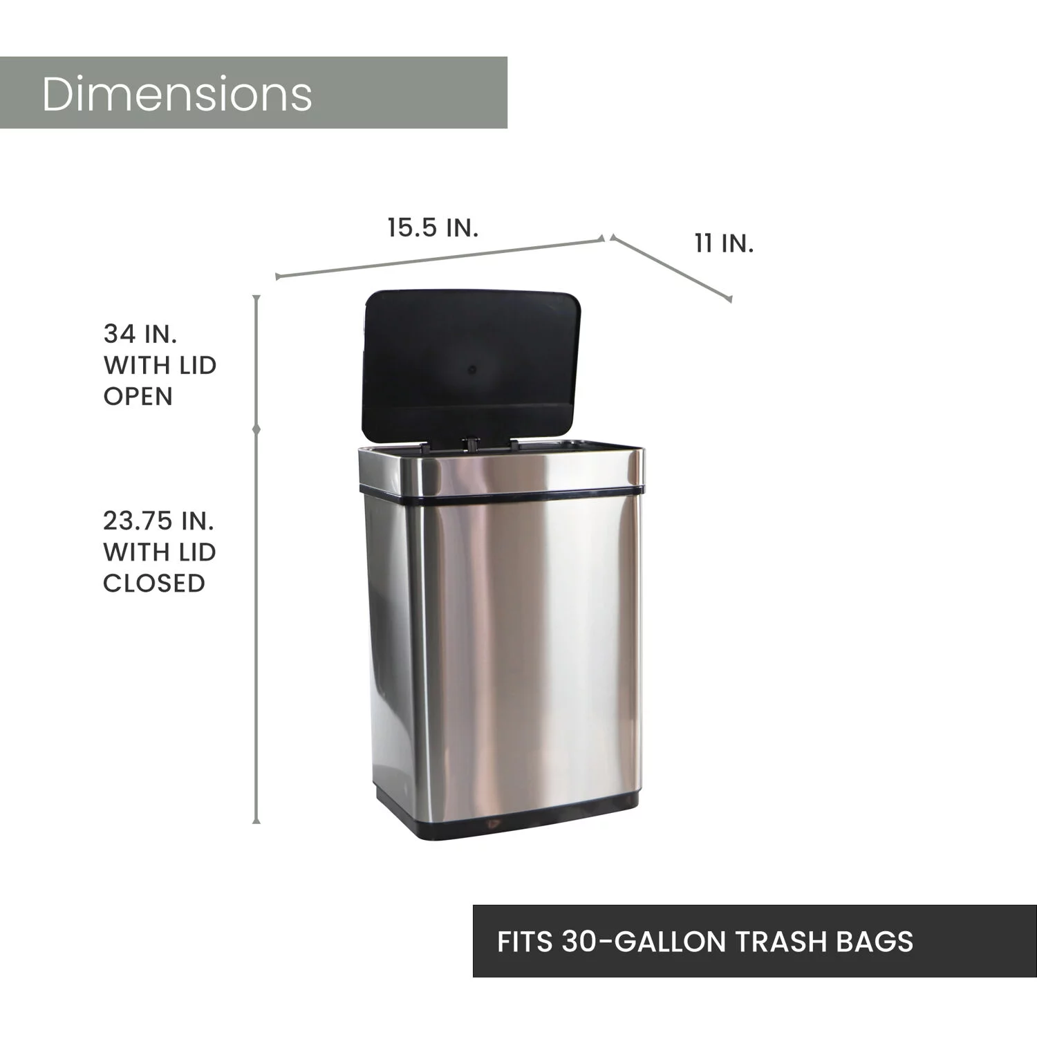 Hanover Trash Can Garbage Bin, Fingerprint resistant, Soft Close, Sensor Lid, 50 Liter/13.2 Gallon
