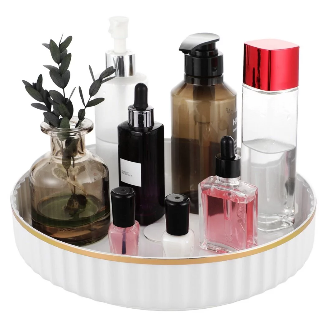 Makeup Organizer, 360° Rotating Makeup Holder, Round Plastic Cosmetic Storage Tray, Rotatable Display Holder for Living Room Kitchen Bathroom, 10 Inch, White