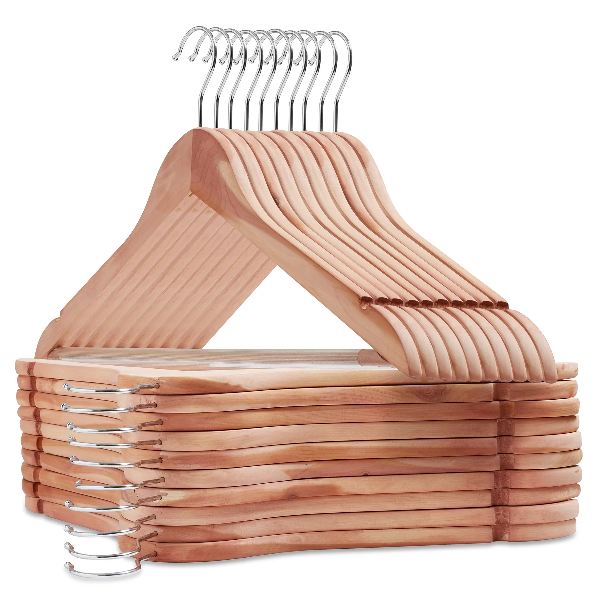 Casafield 20 Red Cedar Wooden Suit Hangers with Non-Slip Pant Bar and Swivel Hook