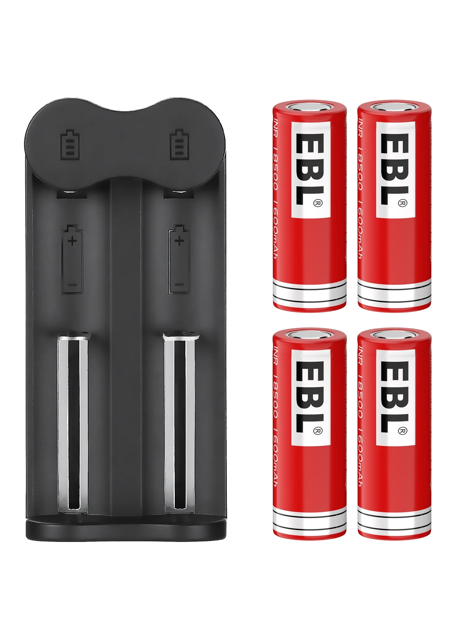 EBL 4Packs 18500 1600mAh Li-ion Rechargeable Batteries 3.7V Lithium ion Battery with Charger