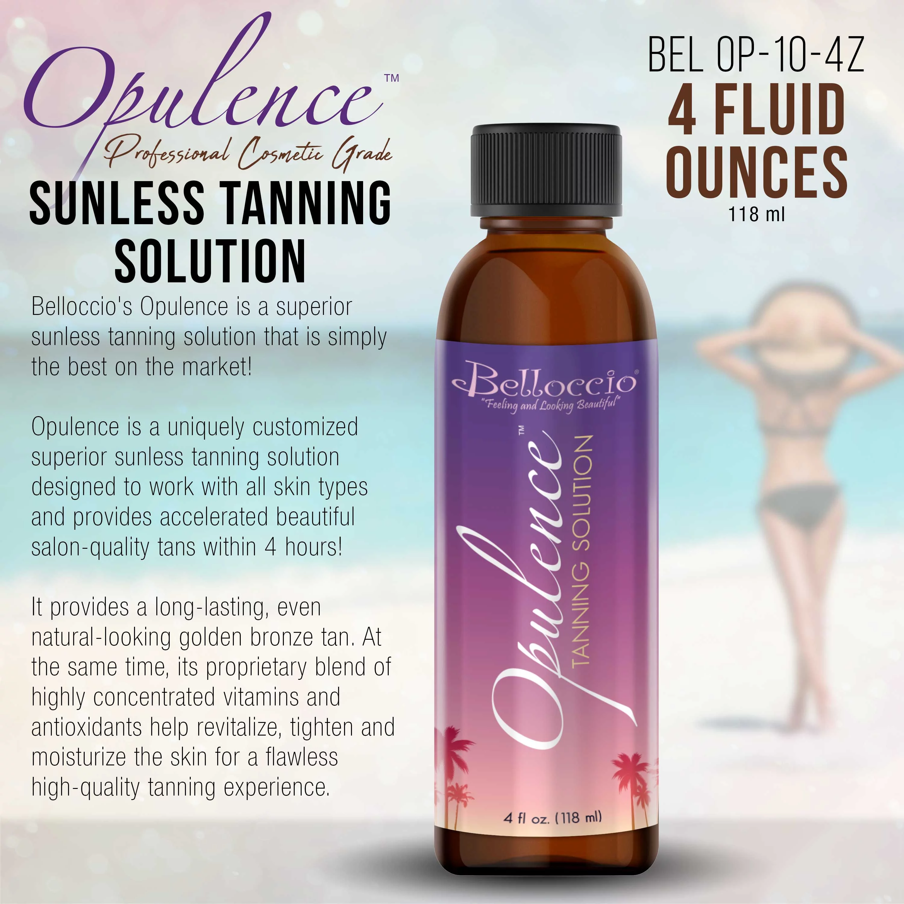 4oz Belloccio OPULENCE Premium DHA Sunless Spray Tanning Solution Fast Rapid Tan