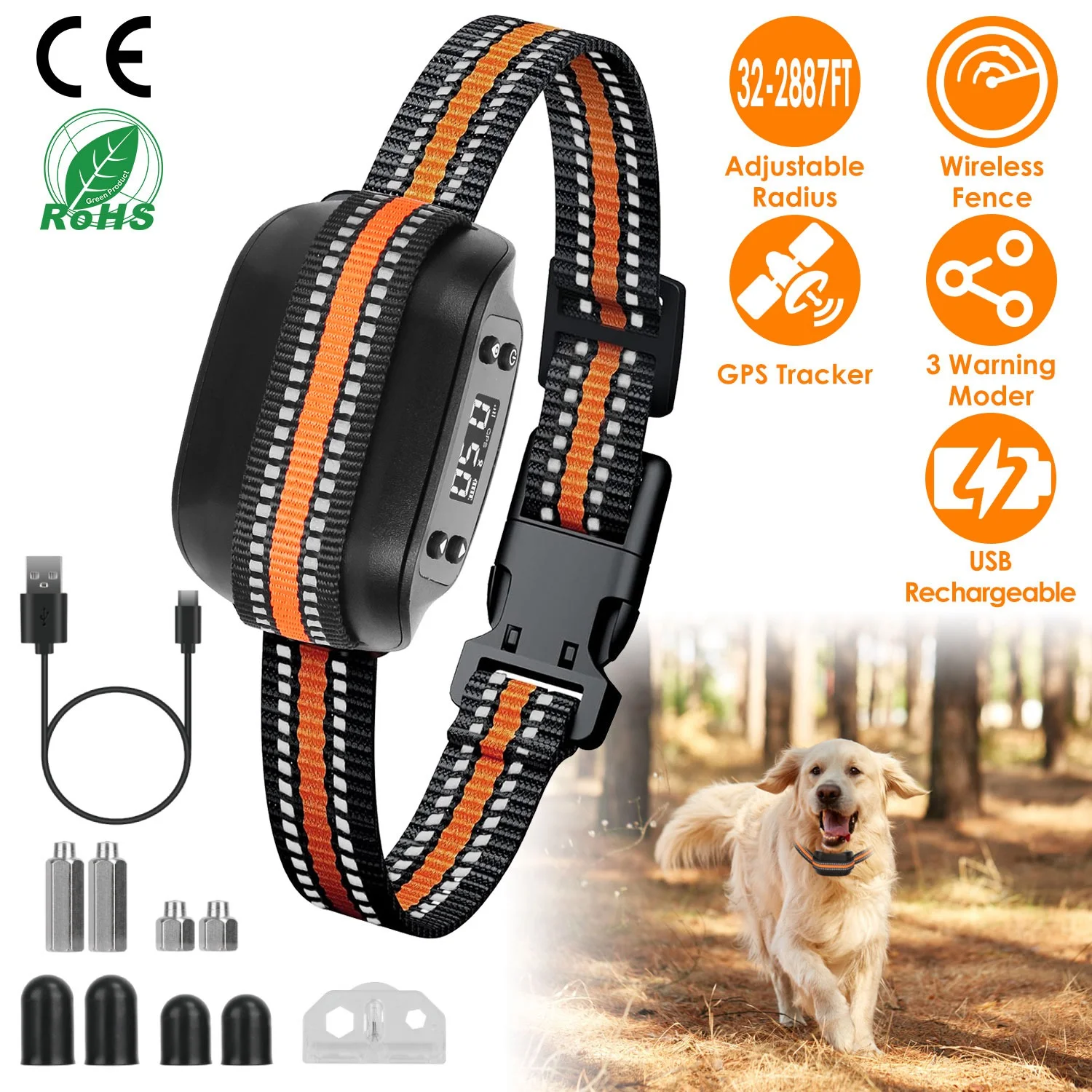 iMounTEK 2 in 1 Wireless Dog Fence GPS Dog Collar with 32-2887FT Radius IPX6 Waterproof for Small Medium Large Dogs, Black