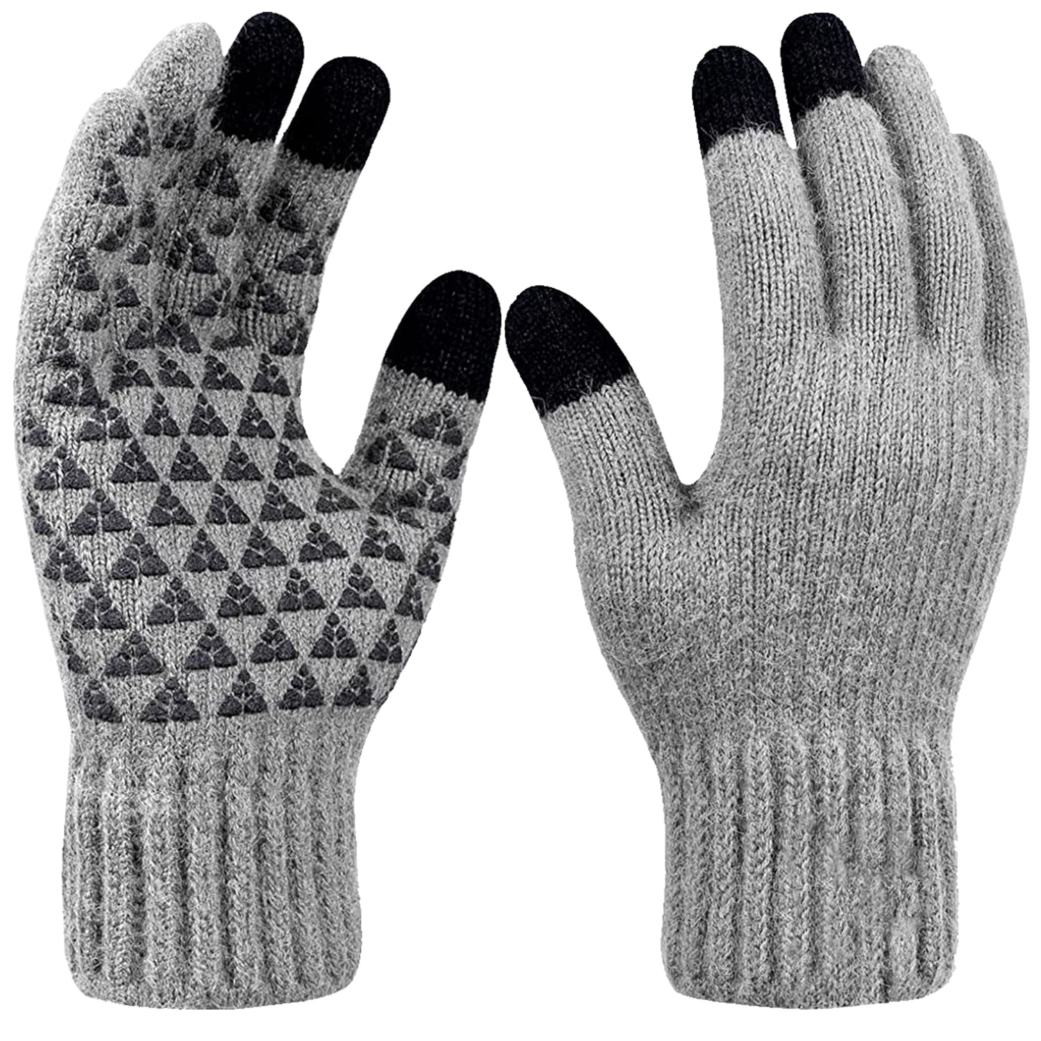 Aura Winter Gloves Men Women Touch Screen Glove Anti-Slip Texting Gloves for Running Cycling Knit Gloves, Bluish Gray (Large)