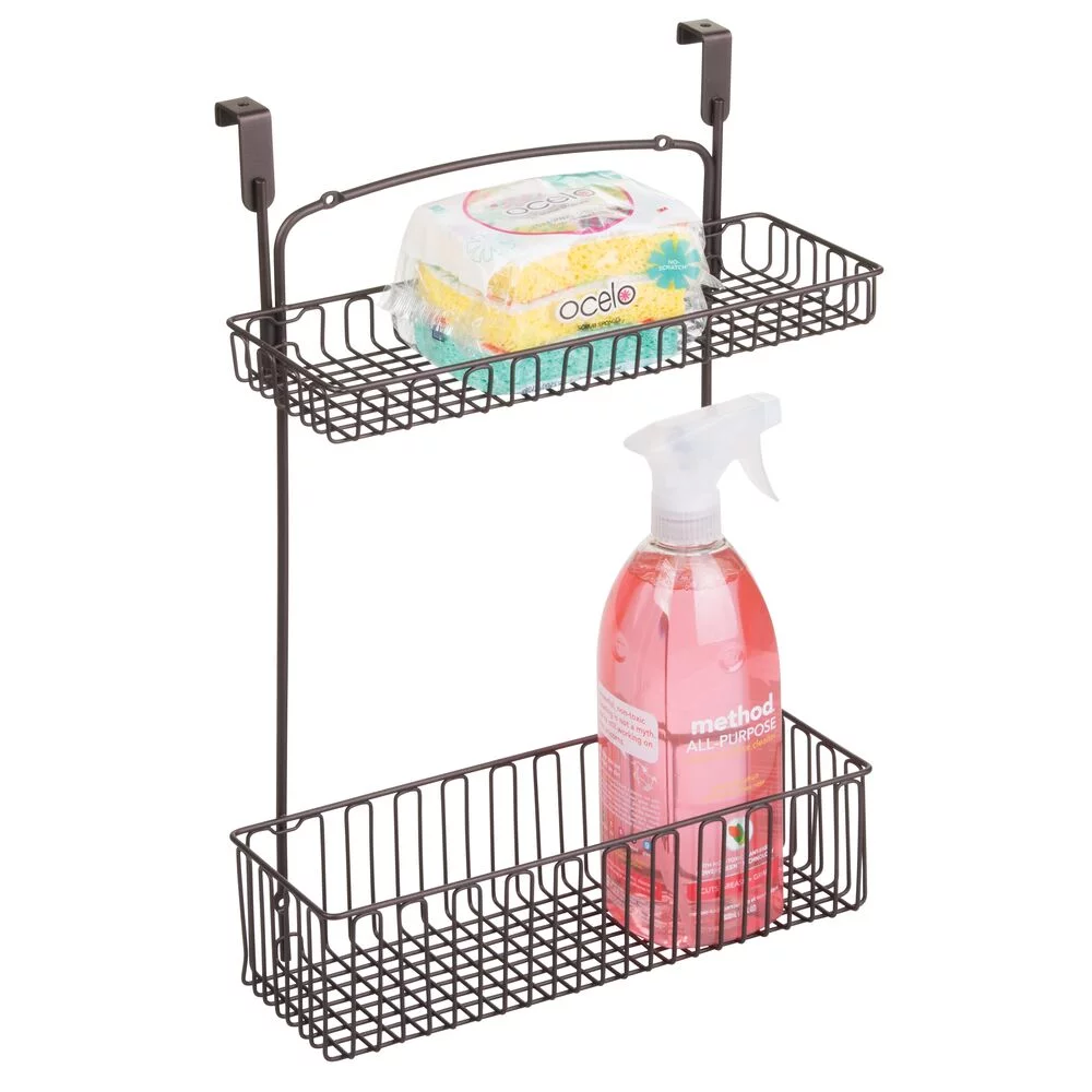 mDesign Steel Over Cabinet Kitchen Storage Organizer Holder and Basket - Bronze