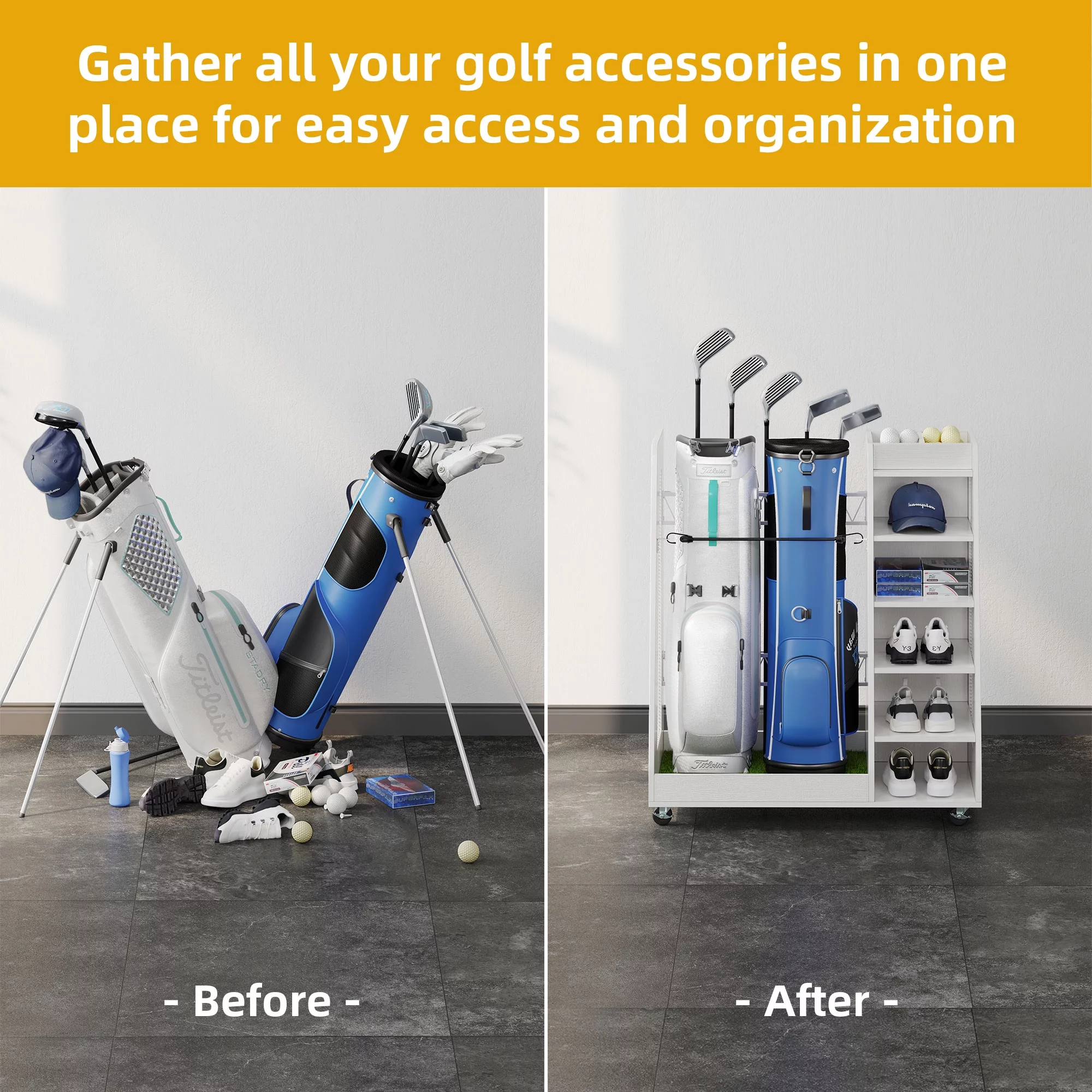DWVO Golf Storage Rack Garage Organizer Golf Bag Storage Stand Rack Golfing Equipments Rack Extra Large Design for Golf Clubs Accessories Sports Equipment Storage Rack