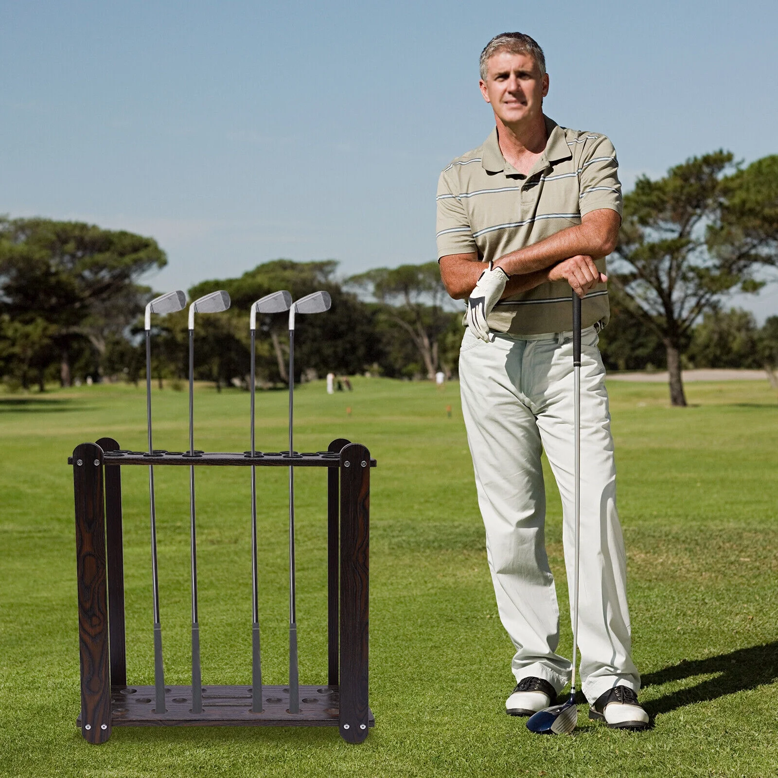 18-Hole Golf Club Display Holder Golf Putter/Pool Cue Stick Storage Organizer