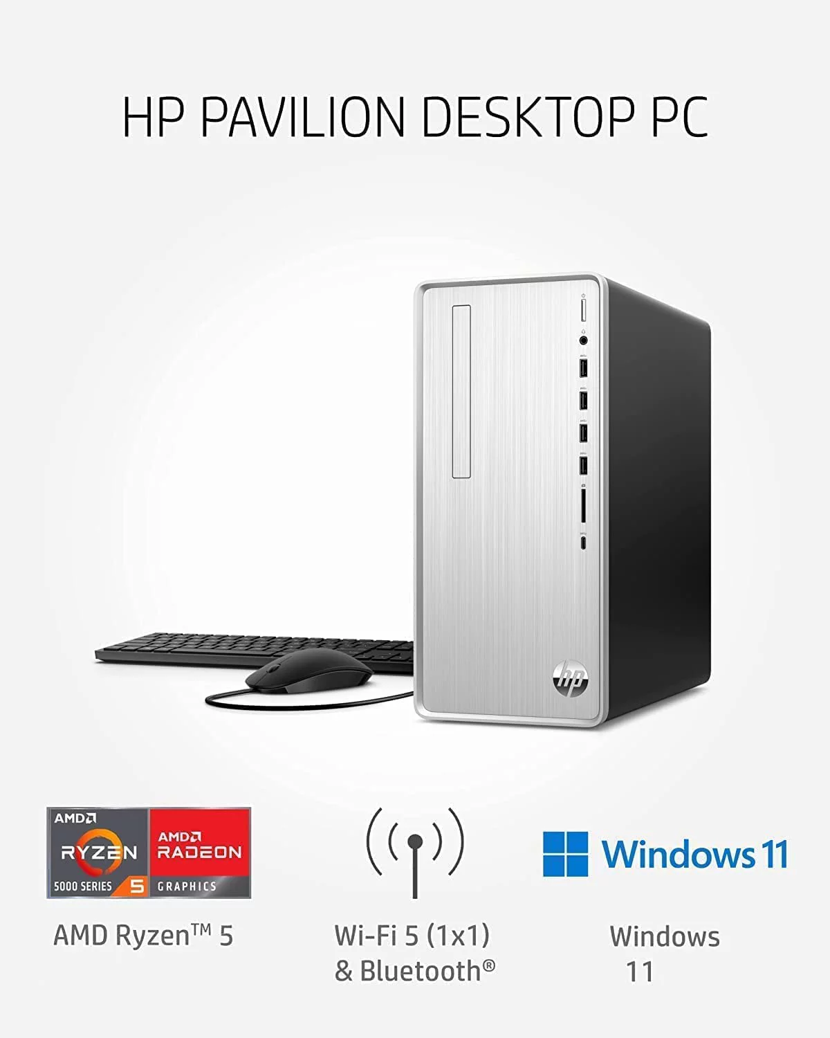 HP Pavilion Desktop PC, AMD Ryzen 5 5600G (Beat R7-5700U, 6 Core, 4.4GHz), 12GB RAM, 1TB SSD, Wi-Fi 5, Bluetooth, 9 USB Ports, Windows 11, Pre-Built PC Tower, Cefesfy