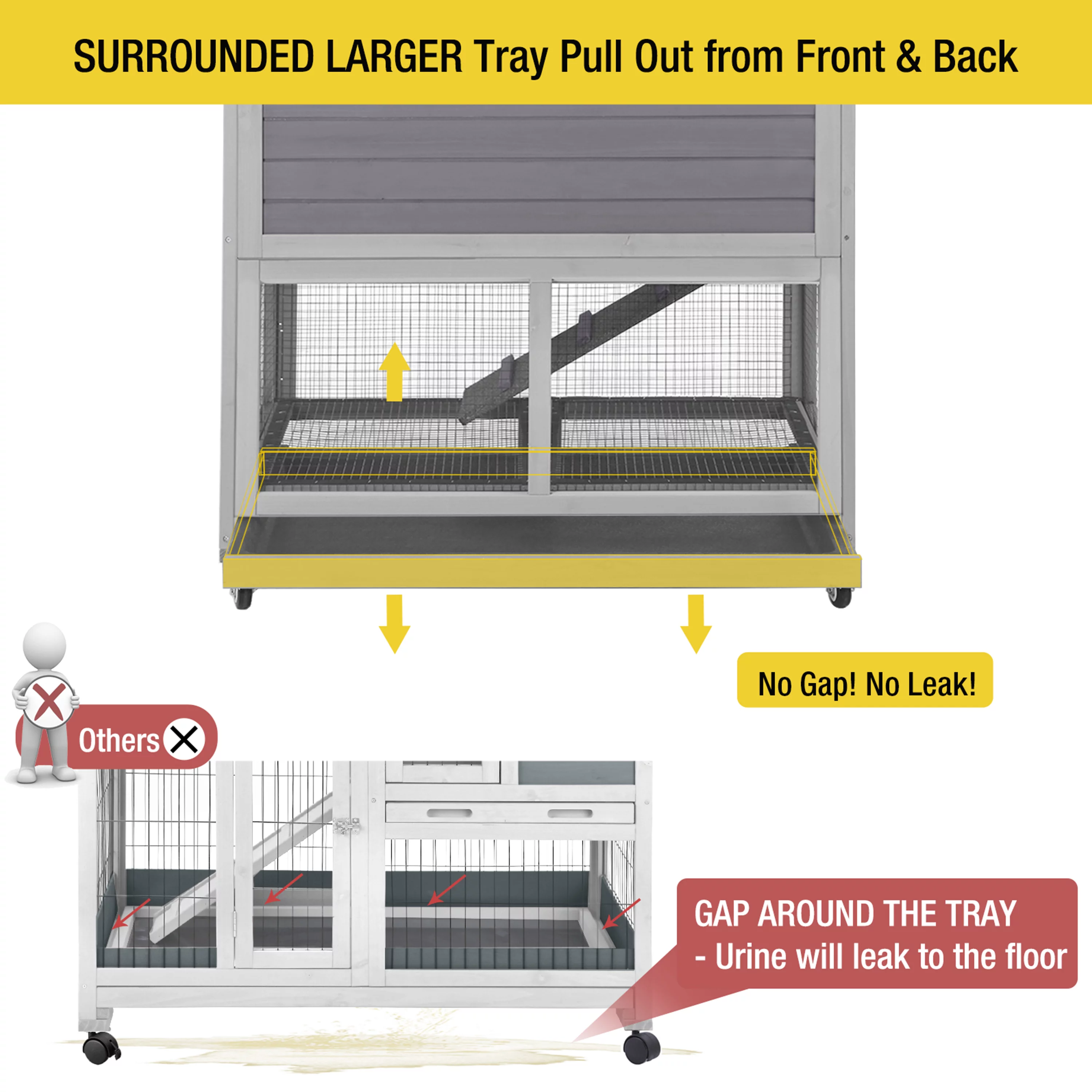 Morgete Outdoor Rabbit Hutch Bunny House with Wheels, Wooden Guinea Pig Cage for Small Animals
