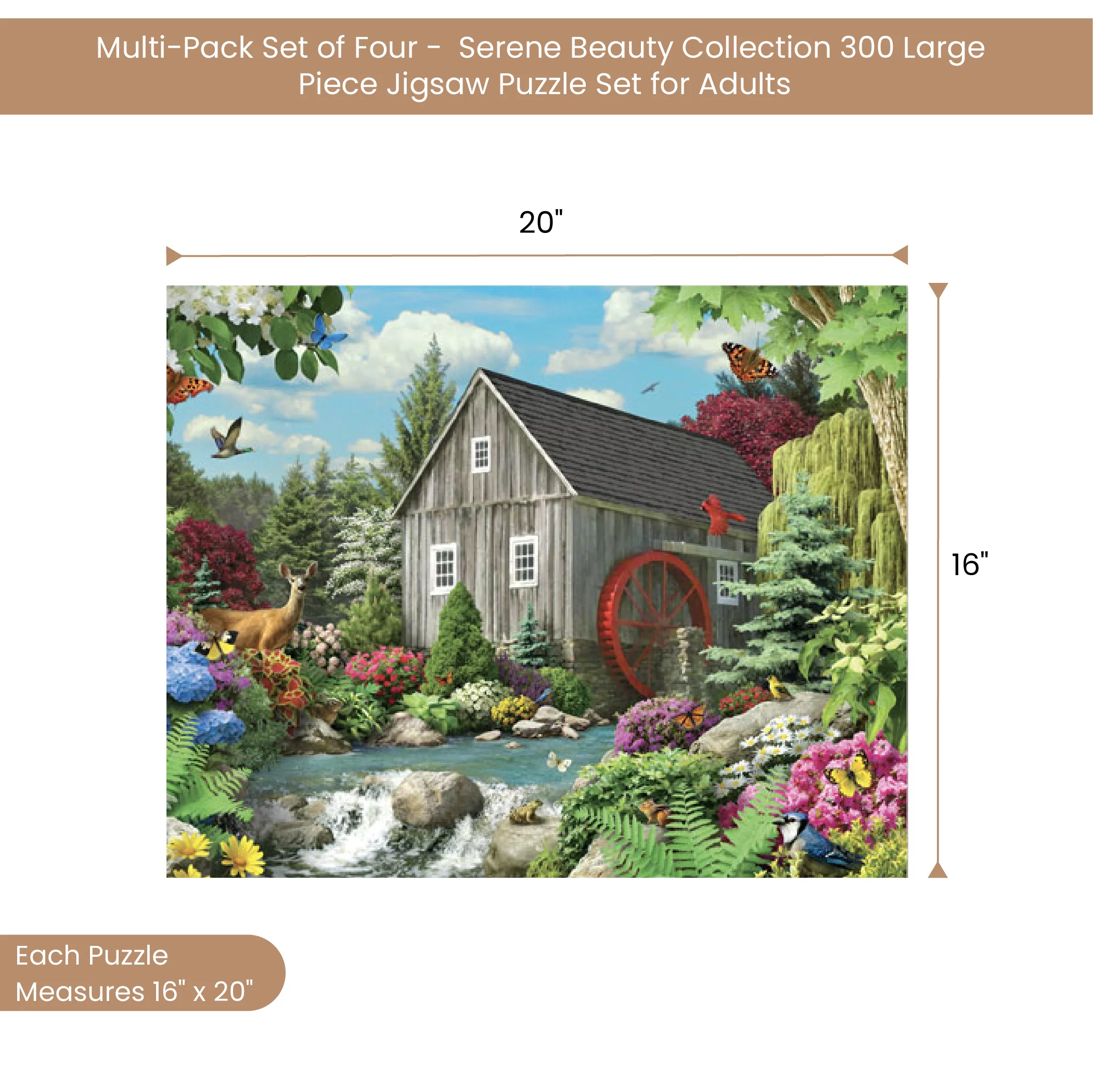 Bits and Pieces - 4-In-1 Multi-Pack Serene Beauty 300 Piece Jigsaw Puzzles for Adults - Each Puzzle Measures 16 
