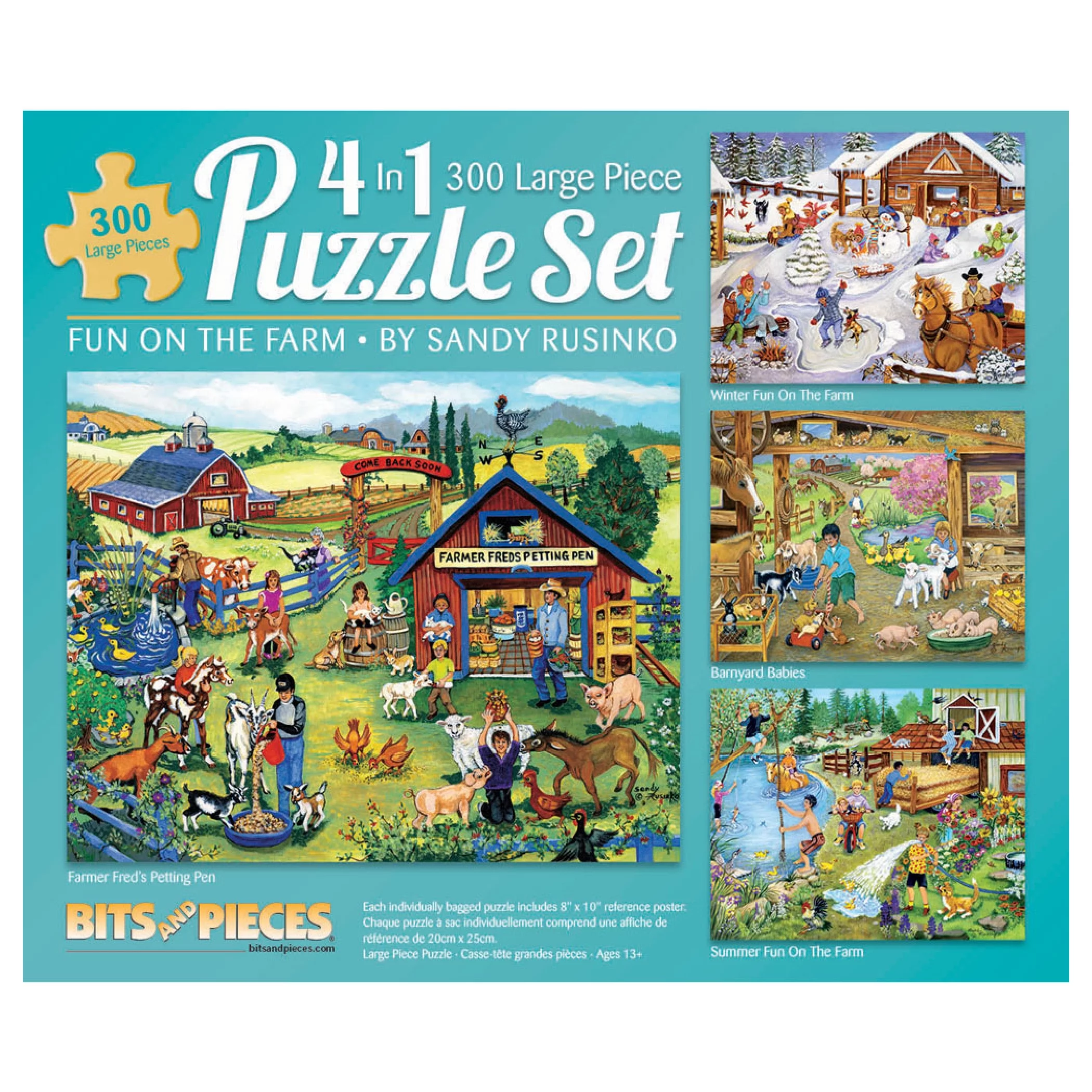 Bits and Pieces - 4-In-1 Multi-Pack On The Farm 300 Piece Jigsaw Puzzles for Adults - Each Puzzle Measures 16 