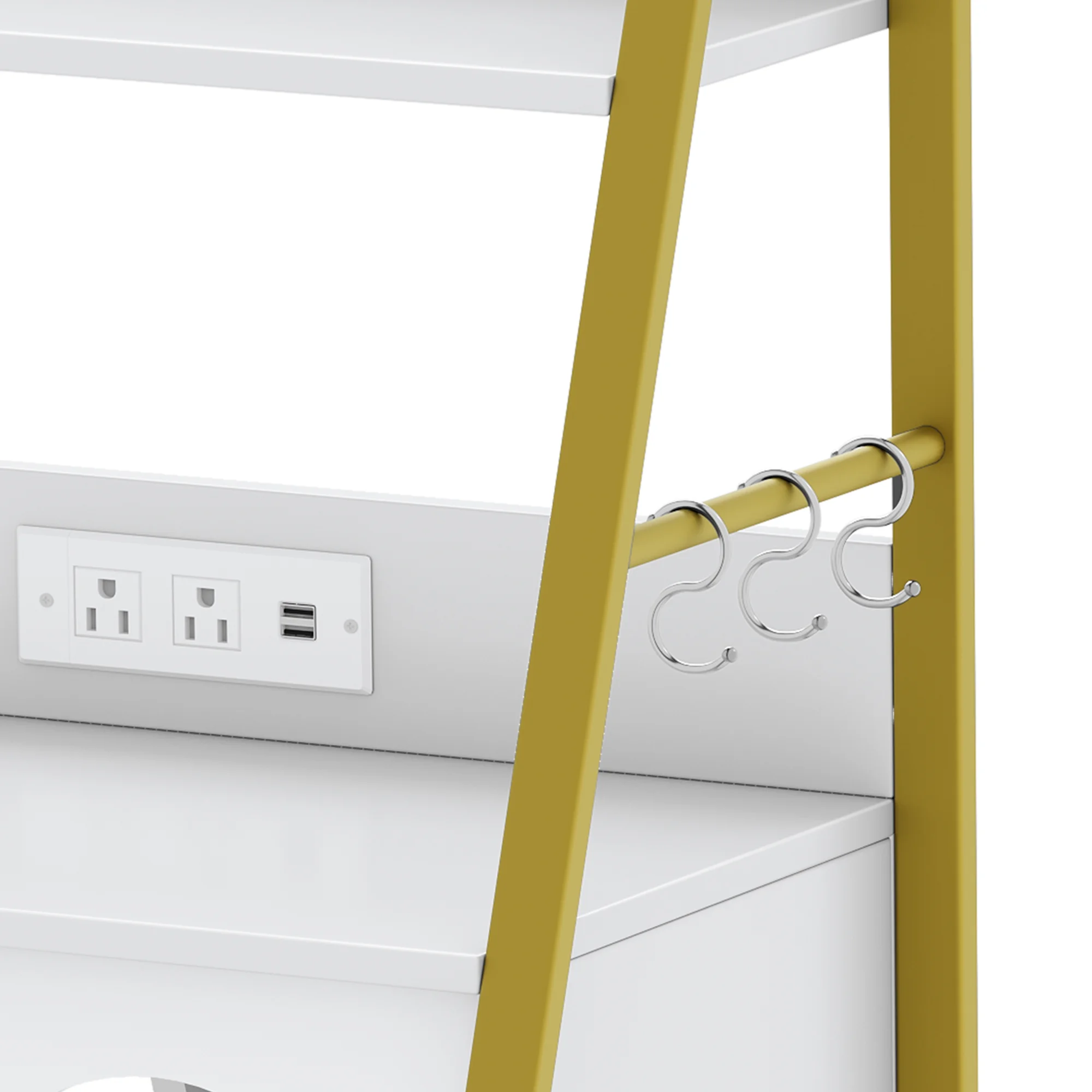 Dextrus Large Hidden Litter Cat Box Enclosure with Charging Station, 3 Shelves and Storage, Indoor Cat Box/House with Cat Tree for Most Litter Box - White & Gold