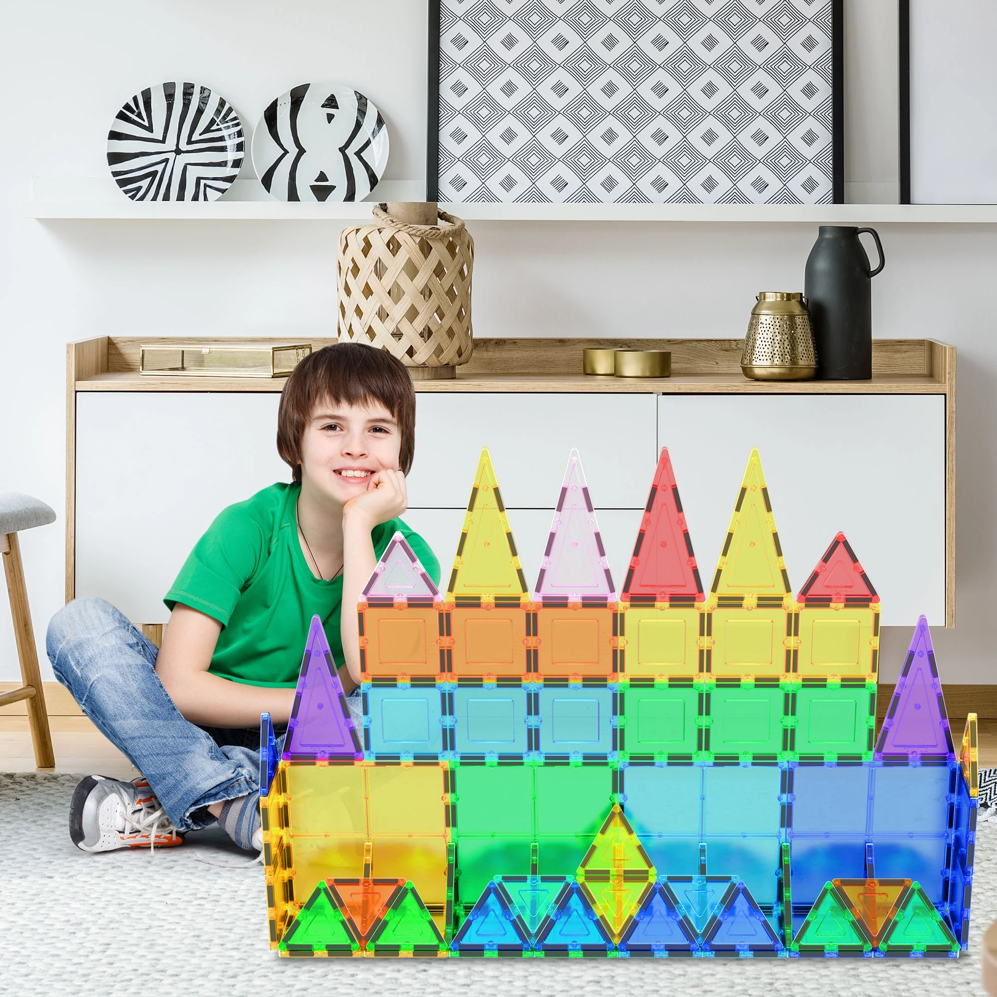 Picasso Tiles 60 Piece Clear 3D Magnetic Building Blocks Tiles Set PT60