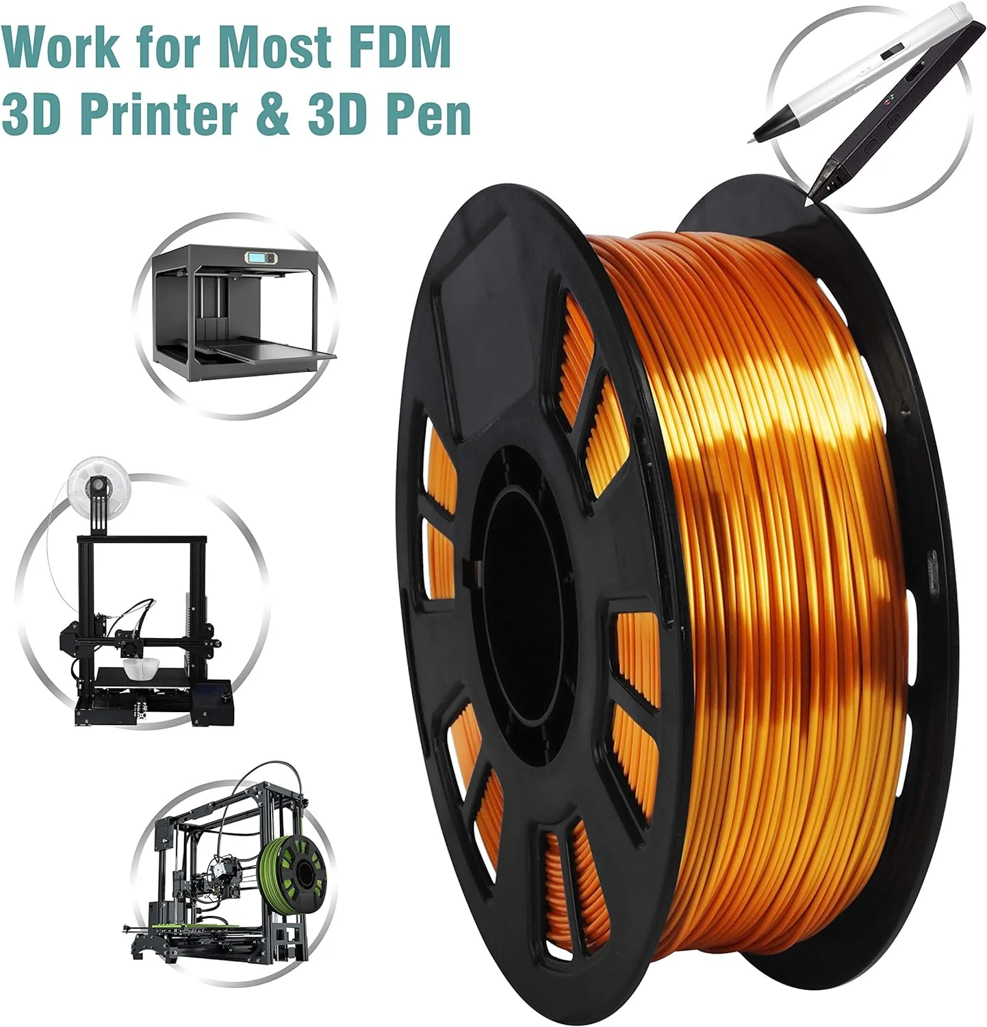 DO3D Silk Red PLA Satin Shiny 3D Printer Filament, 1.75mm Diameter 1kg Spool 2.2lbs for FDM 3D Printers Gold