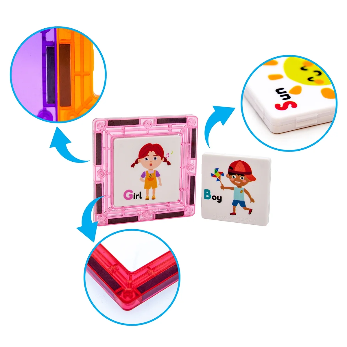 PicassoTiles 56 Piece Magnetic Building Block Tiles with Artwork Graphics, Multicolor