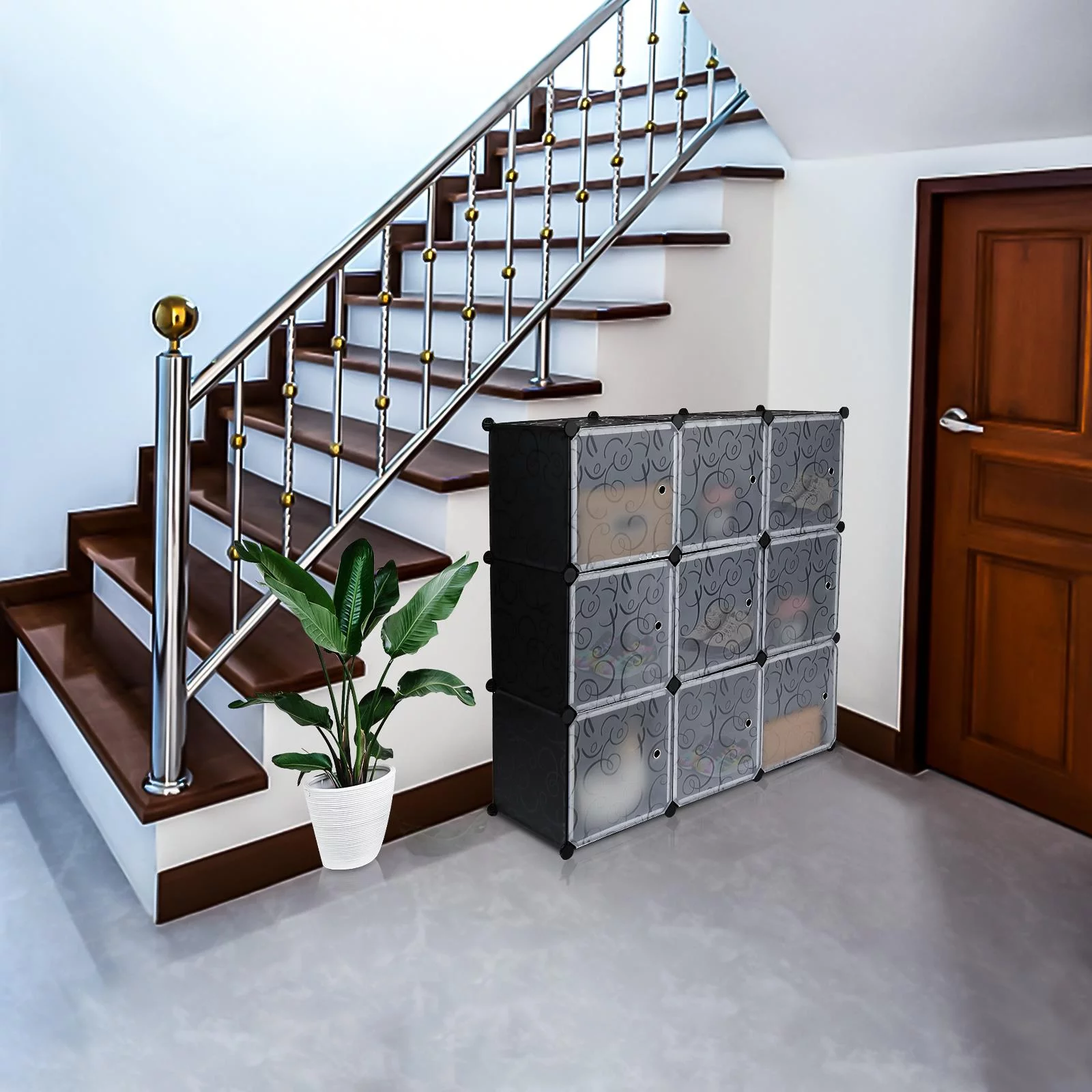 Zimtown DIY Plastic Closet Cabinet, 9-Cube Storage Organizer Bookcase w/ Doors