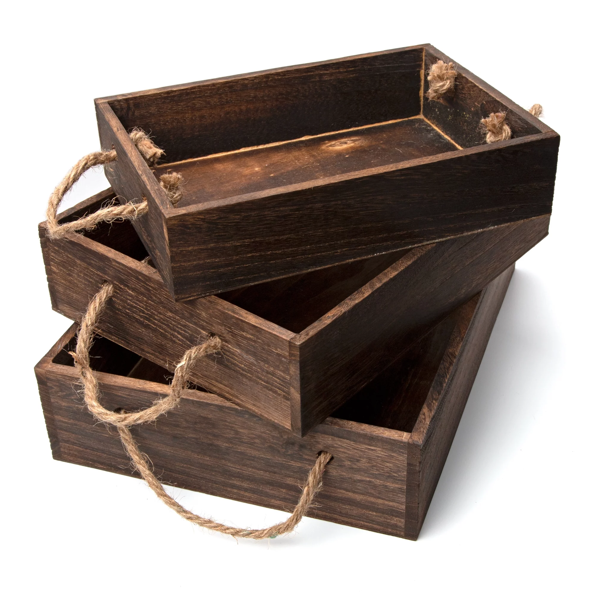Cousin DIY Rustic Barn Brown Wooden Nested Tray Set, 3 Pieces in Multiple Sizes