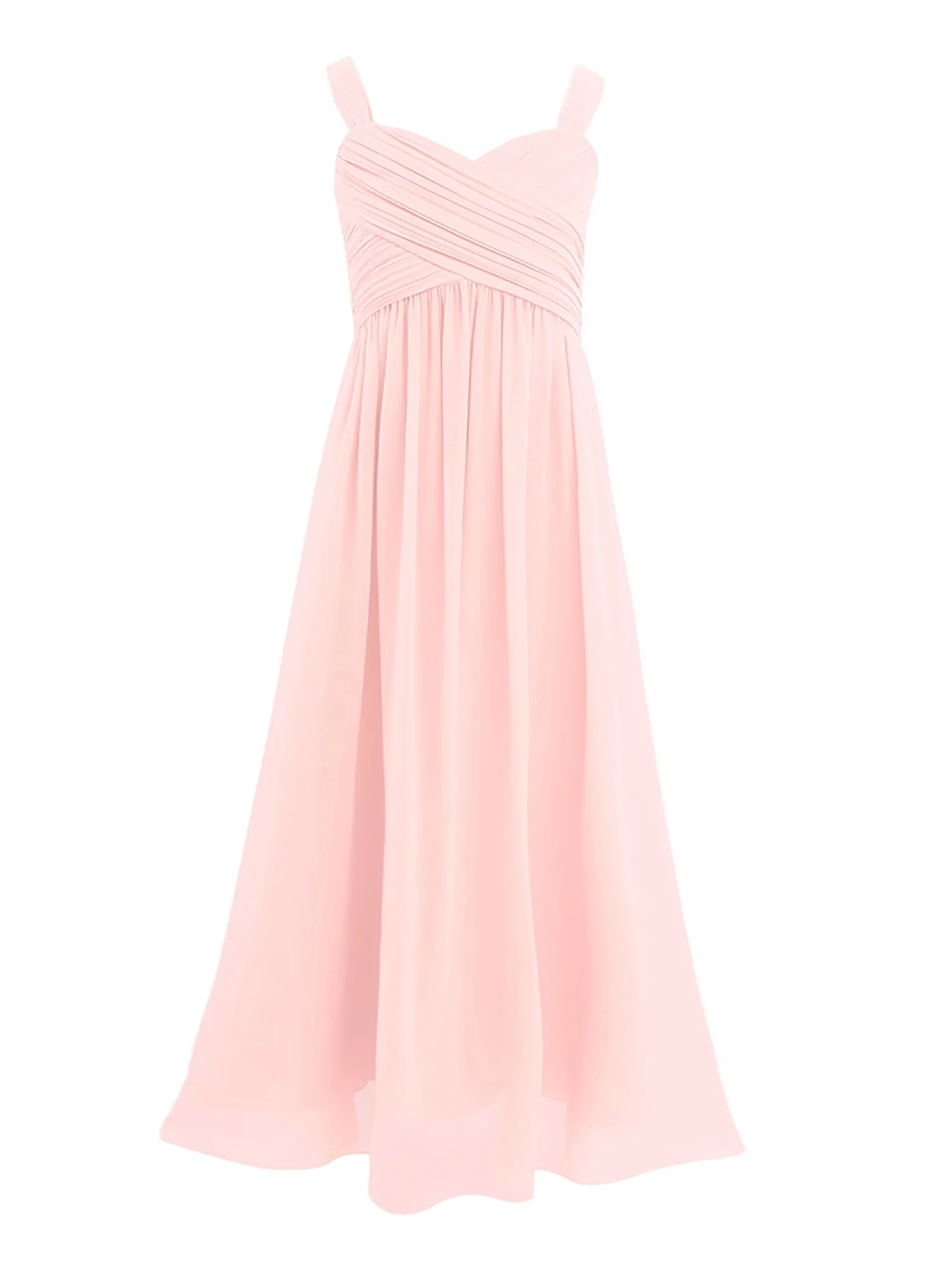 iiniim Little Big Girls Sleeveless Chiffon Flower Girl Junior Bridesmaid Long Dress Pearl Pink 14