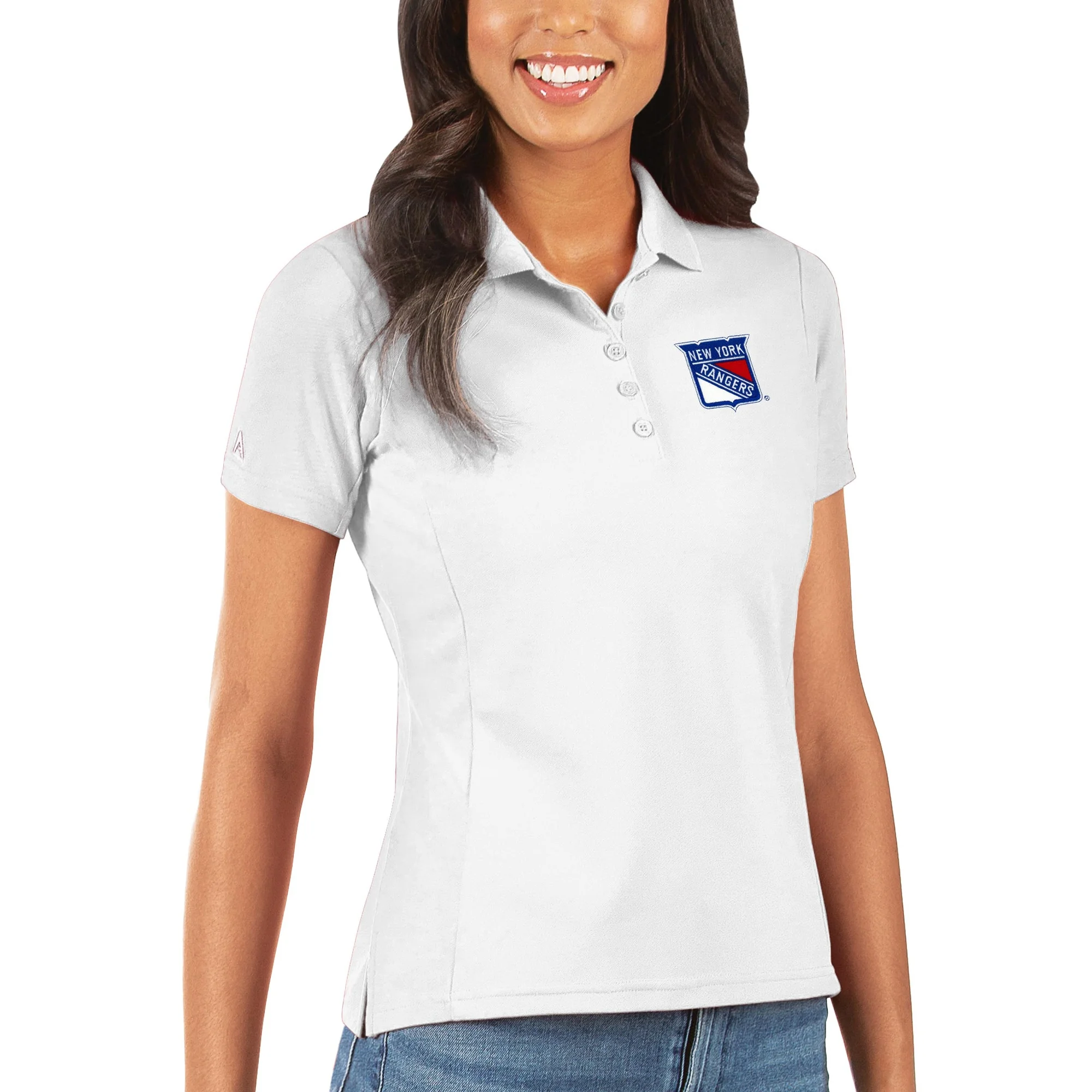 Women's Antigua White New York Rangers Legacy Pique Polo