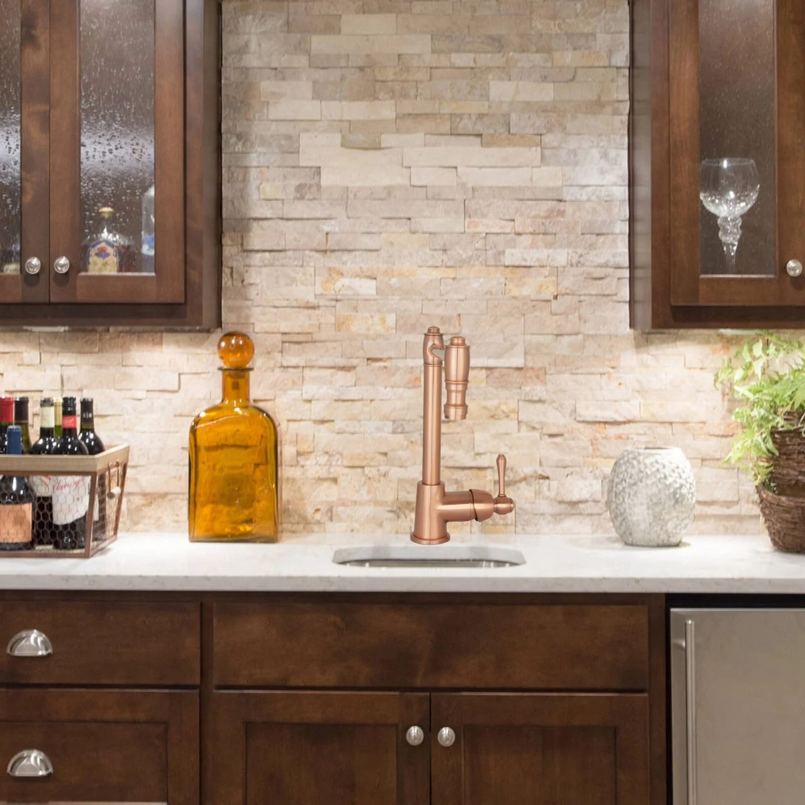 Akicon One-Handle Copper Widespread Kitchen Bar Faucet-5 Years Warranty Copper Copper Finish