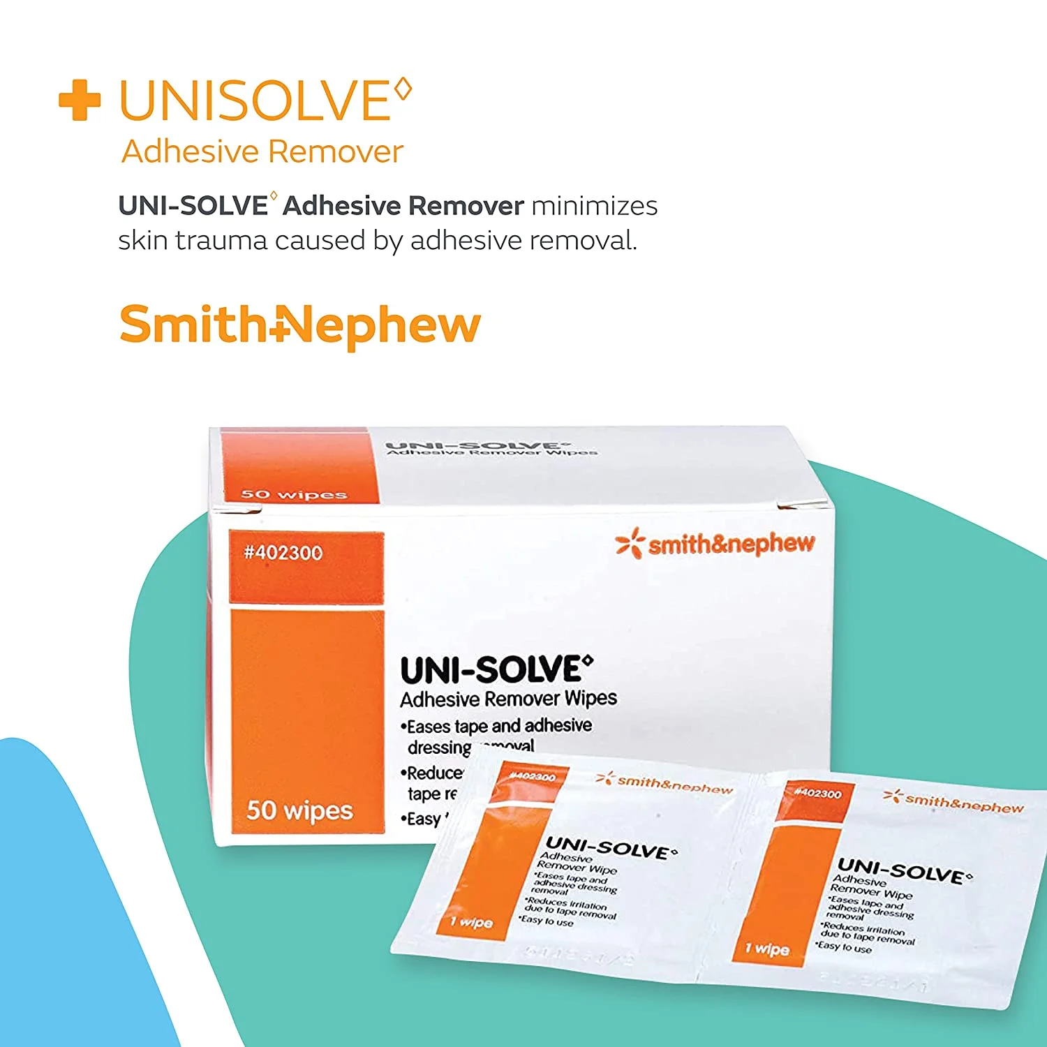 Uni-Solve Adhesive Remover Wipe, With Aloe, Preservative Free, Individual Packets, Box of 50, 3 Count
