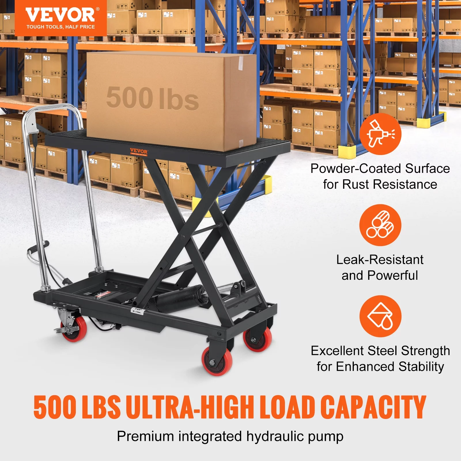 BENTISM Hydraulic Lift Table Cart 500 lbs Manual Scissor Lift Table 28.5