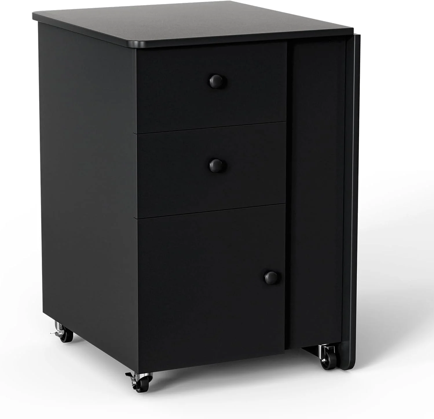 YiSHOP Foldable Manicure Table Nail Desk, Foldable Rolling Nail Table Station with Built-in Dust Collector, Adjustable Length, Wrist Pad & Lockable Rolling Wheels, Storage Desk for Nail Tech(Black)