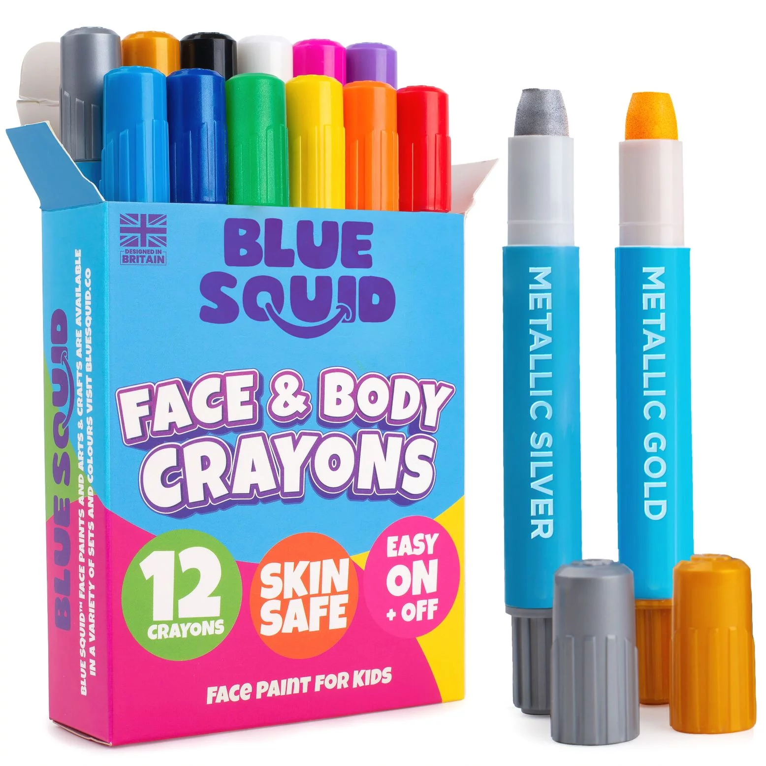 Blue Squid 12 Twistable Face Paint Crayons for Kids - Body and Face Painting Kit Makeup Sticks