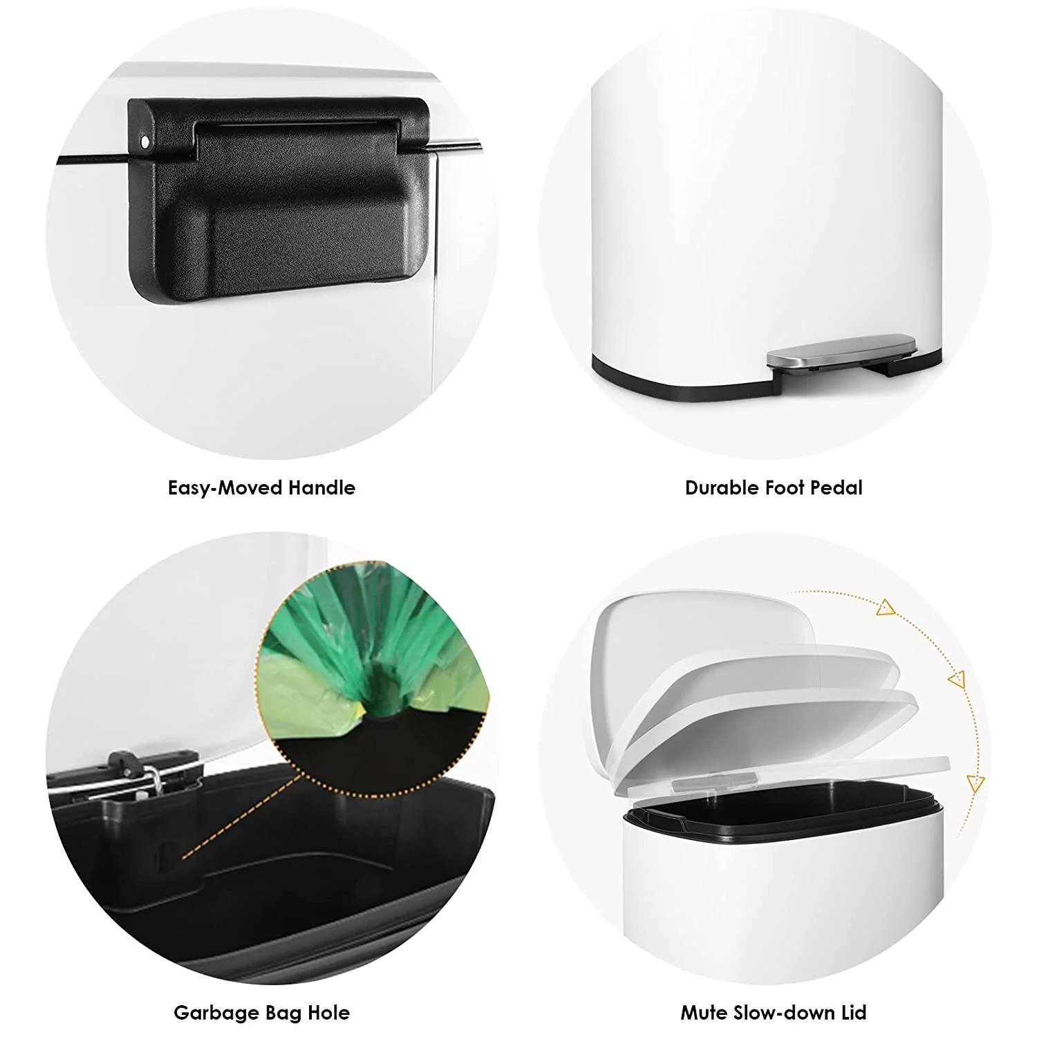 U-SHARE  13.2 Gallon Step Trash Can, Stainless Steel Garbage Bin, Soft-Close Rubbish Bin with Removable Plastic Inner Bucket, Fingerprint-Proof, Lid Dustbin, Suit for Kitchen Home (50L, White)