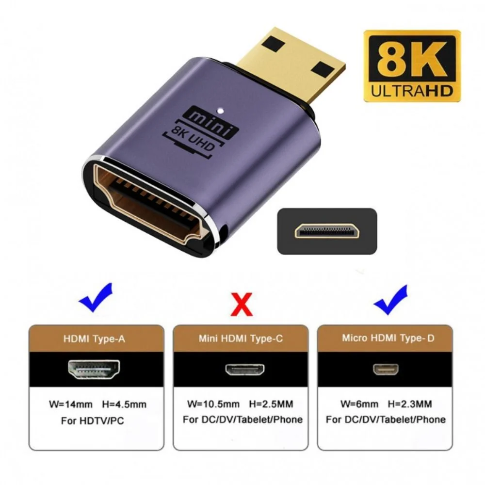 48Gbps Male to Female UHD HDTV Adapter Mini /Micro HD to HDMI-compatible 8K 60HZ Converter C8K-03 LEFT