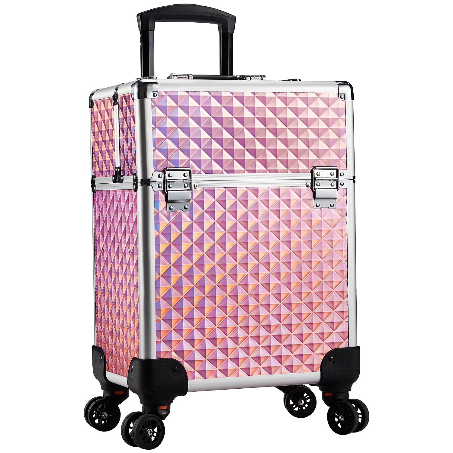 Joligrace Rolling Makeup Train Case Professional Cosmetic Trolley 4 Trays & 1 Cubby with Sliding Rail