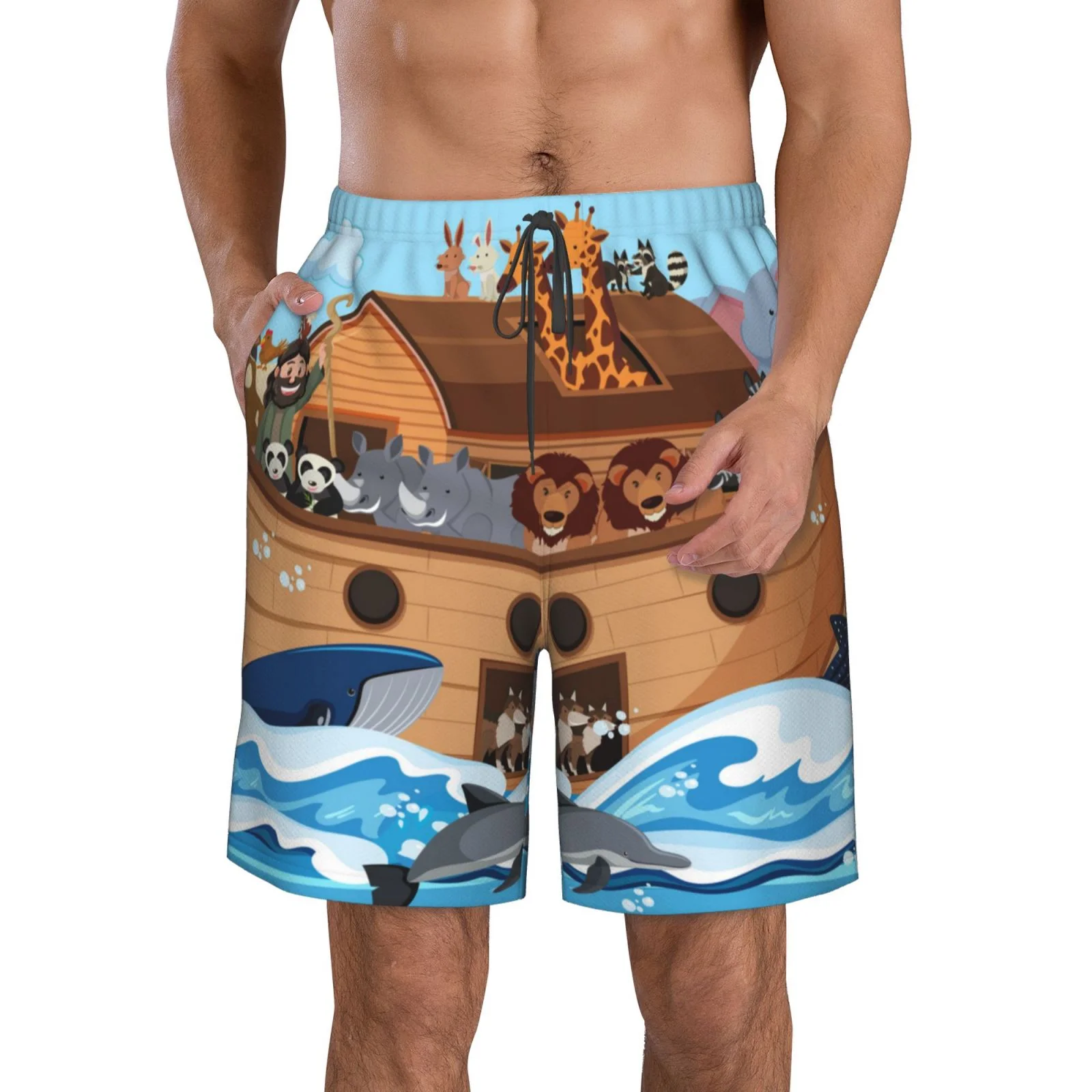 Lukts Animals On Noah'S Ark Mens Swim Trunks Quick Dry Swim Shorts With Funny Beach Shorts