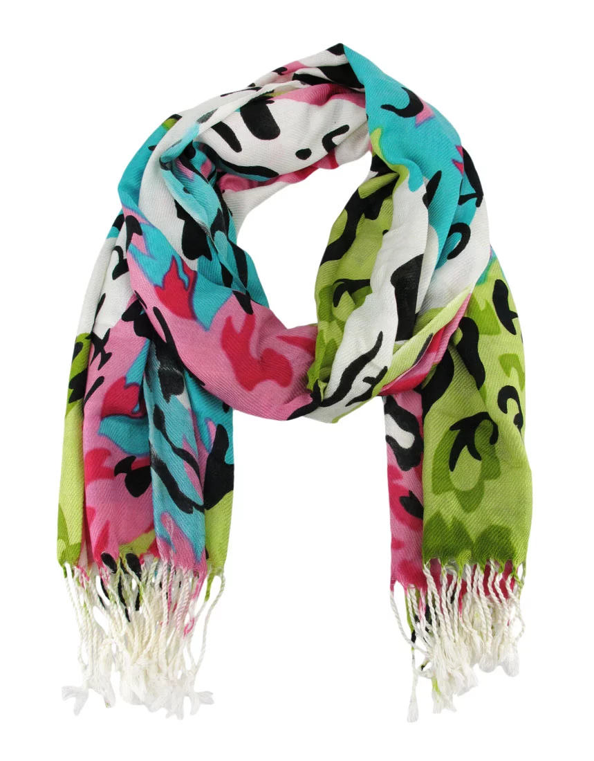 Zeckos Splashes of Spring Colors Acrylic Leopard Print Scarf 70 in. X 26 in.