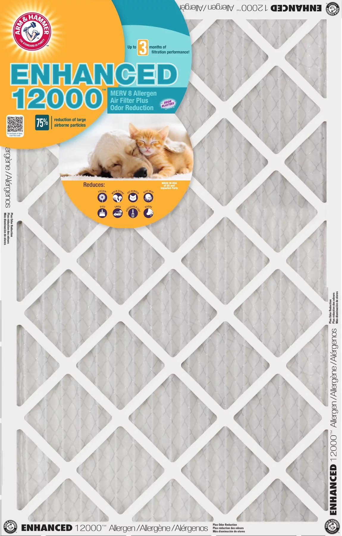 12x20x1 (11.75 x 19.75) ARM & HAMMER™ Enhanced Allergen 12000™ MERV 8 Air Filters