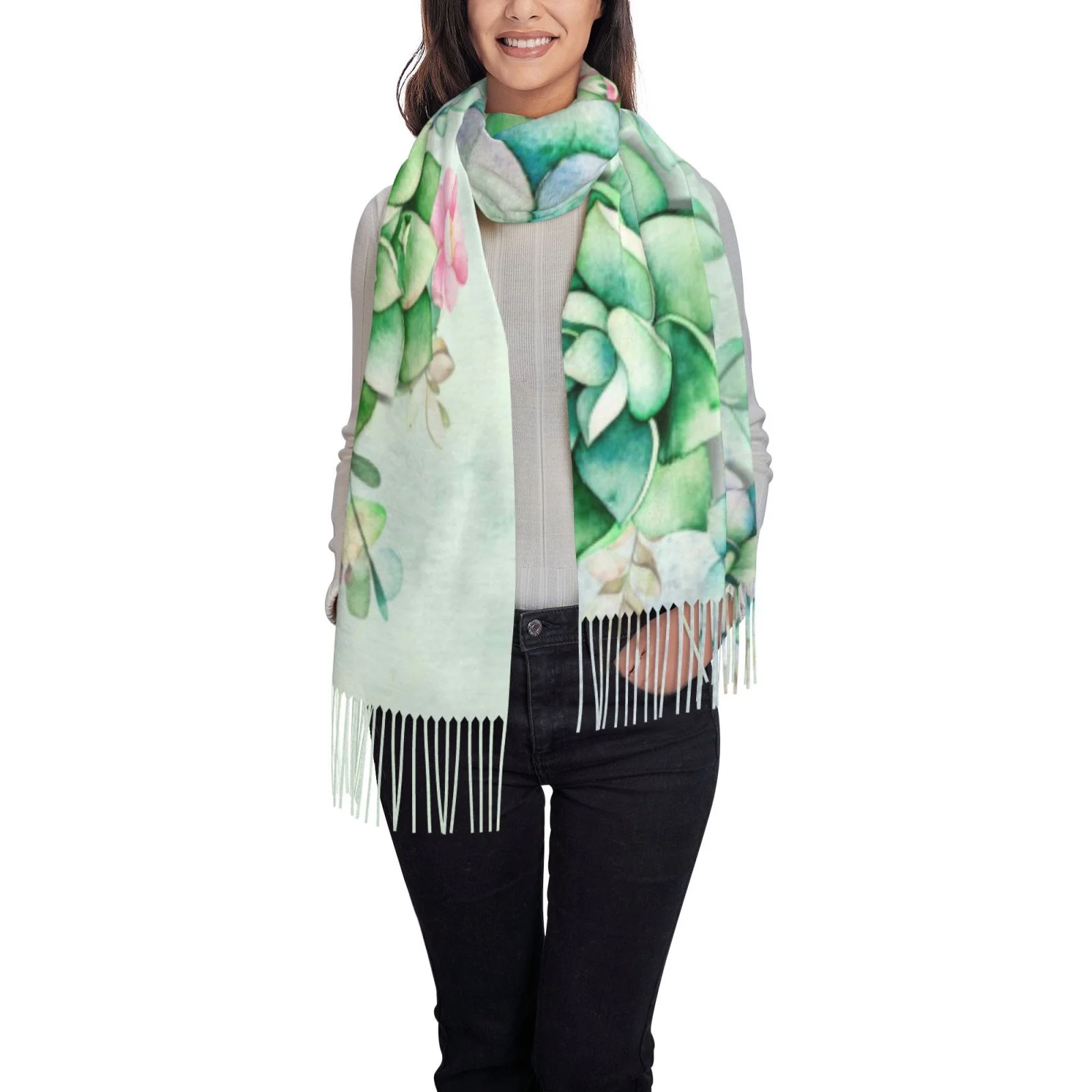 Ocsxa Scarf Shawl Wraps For Women Soft Cashmere Scarf Succulent Printed Large Blanket Scarf
