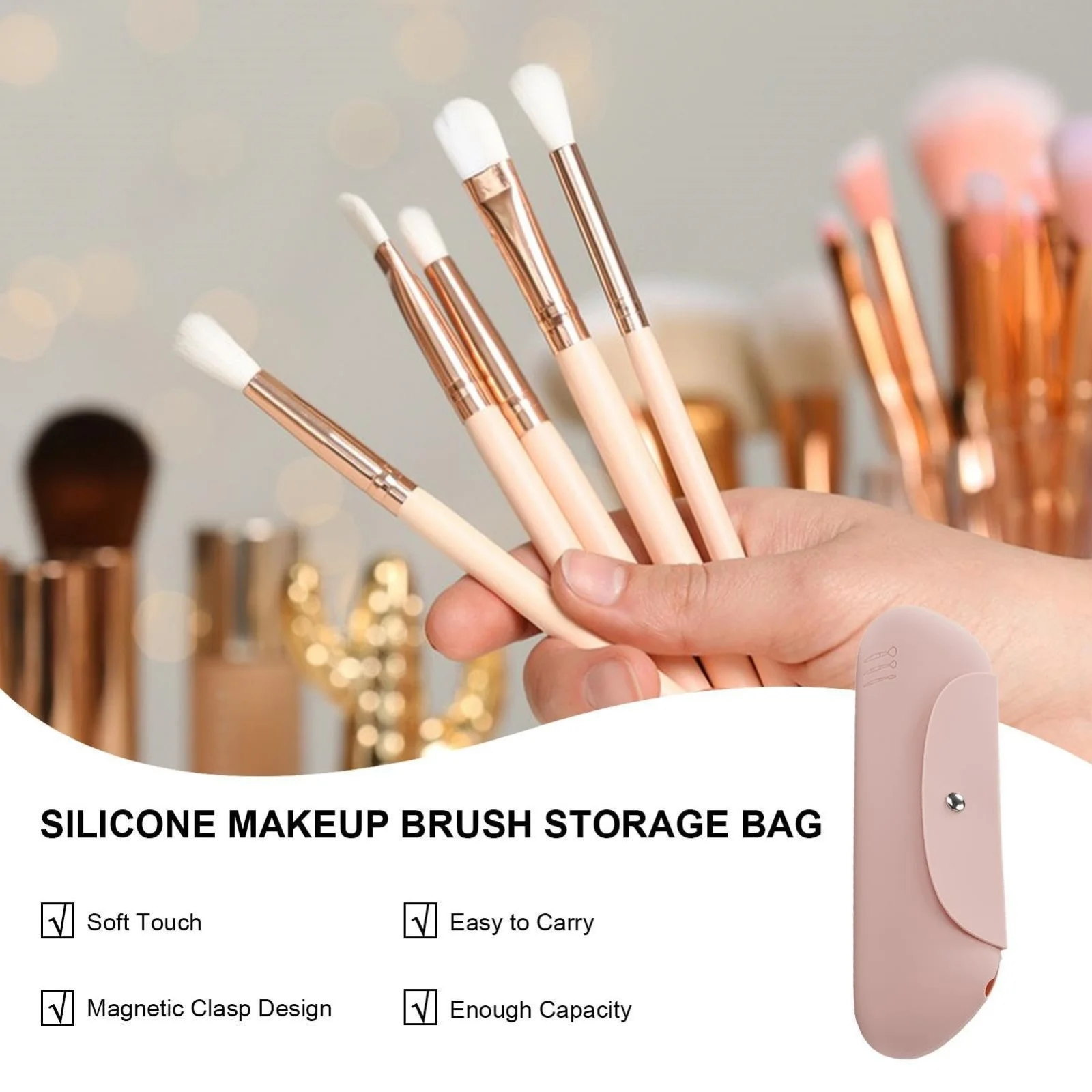 Silicone Makeup Brush Storage Bag Brush Cosmetic Storage Box Shadow Brush Eyebrow Pencil Storage Bag Cosmetic Bag Portable Travel Makeup Brush Bag Jewelry Case Traveling