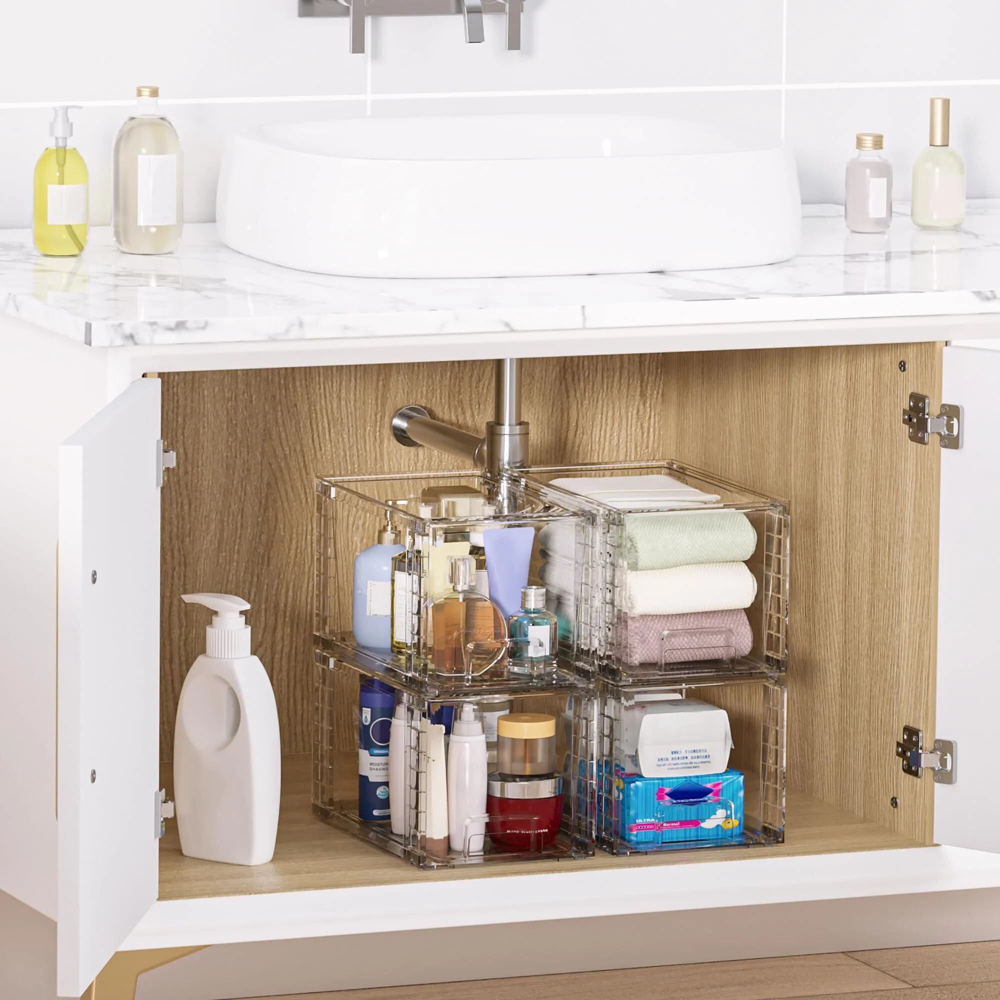 Vtopmart Large Stackable Storage Drawers, Clear Acrylic Drawer Organizers with Handles, 2pcs