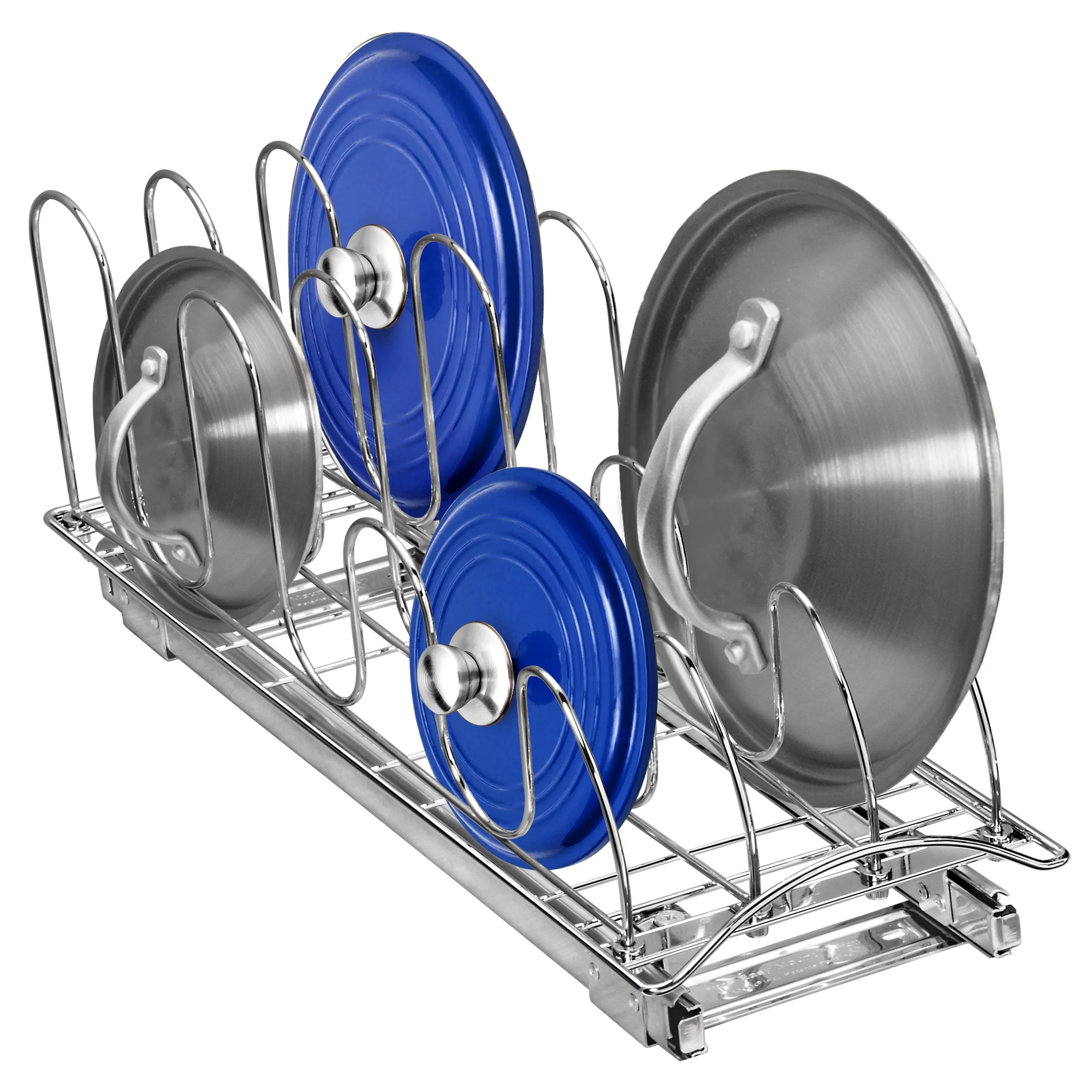 LYNK PROFESSIONAL® Slide Out Pan and Pot Lid Organizer for Cabinet - Pull Out Lid Organizer for Cabinet - Lifetime Limited Warranty - 7.25 inch wide x 21 inch deep - Chrome