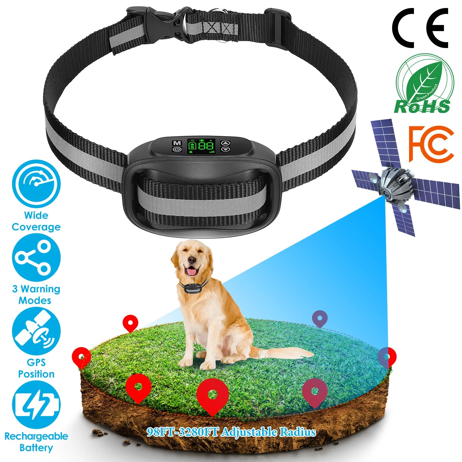 iMounTEK GPS Wireless Dog Fence 98-3280FT, Outdoor Pet Electric Fencing Dog Training Collar Rechargeable for Small Medium Large Dogs