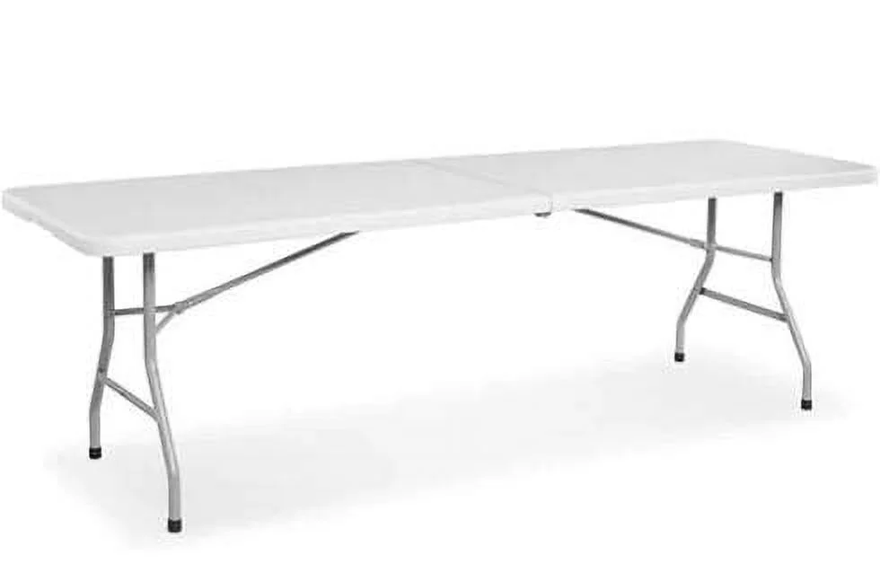 New Home Era 8ft Folding Table - Fold-in-Half Portable Utility Table - Foldable Heavy Duty Plastic Table for Indoor & Outdoor Parties, Picnic, Camping, Wedding BBQ Catering, Garden Dining - White