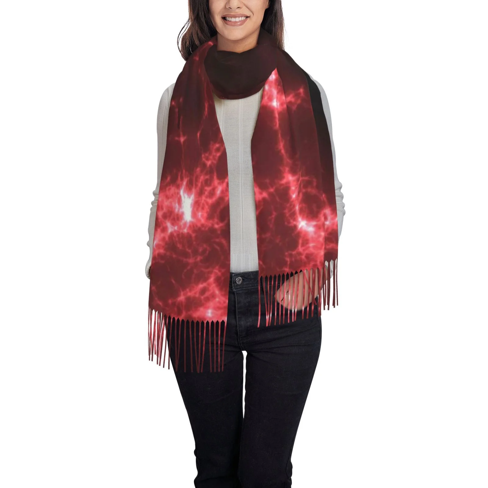 Ocsxa Scarf Shawl Wraps For Women Soft Cashmere Scarf Red Line Printed Large Blanket Scarf
