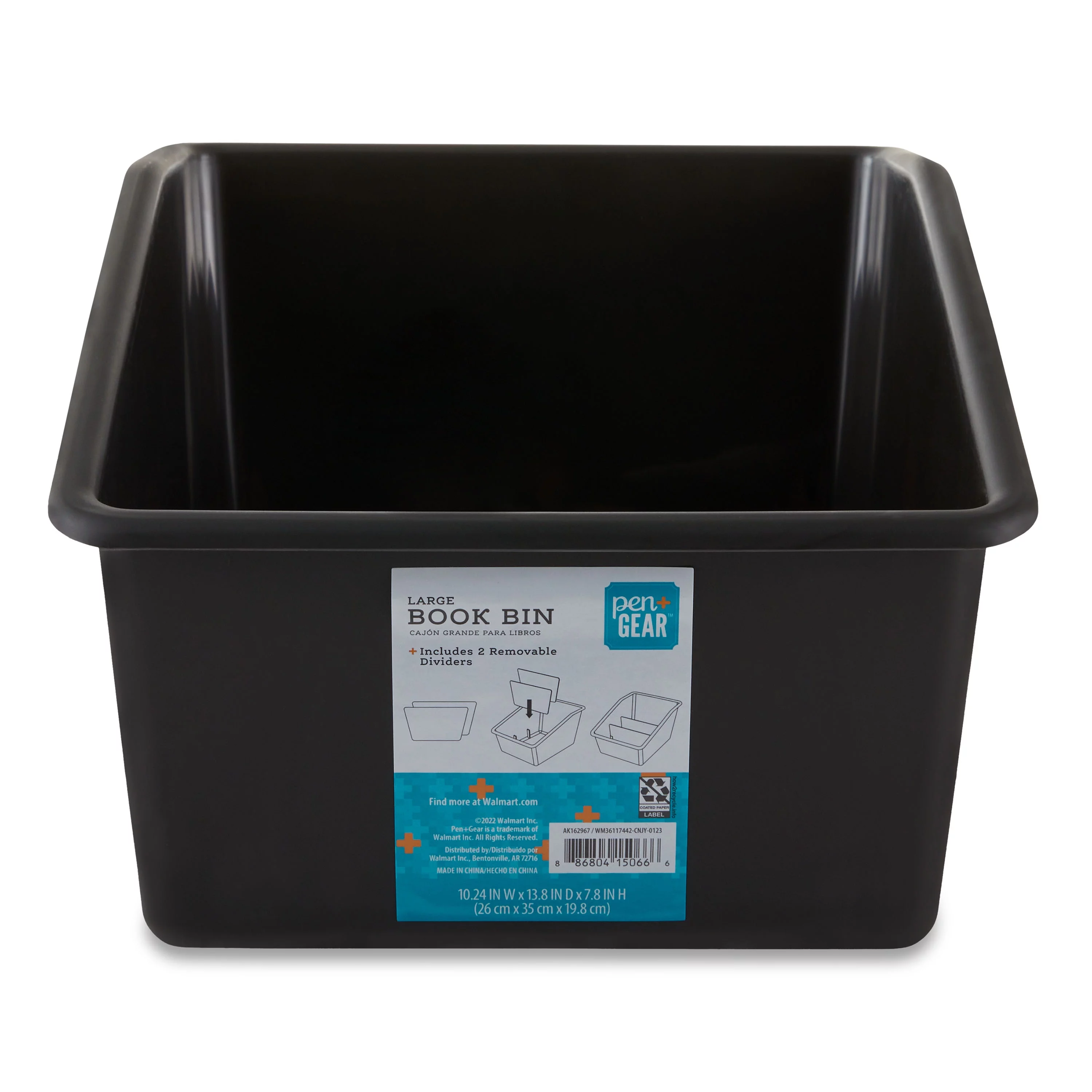 Pen + Gear Large Book Bin Desktop Organizer with 2 Removable Dividers, Black