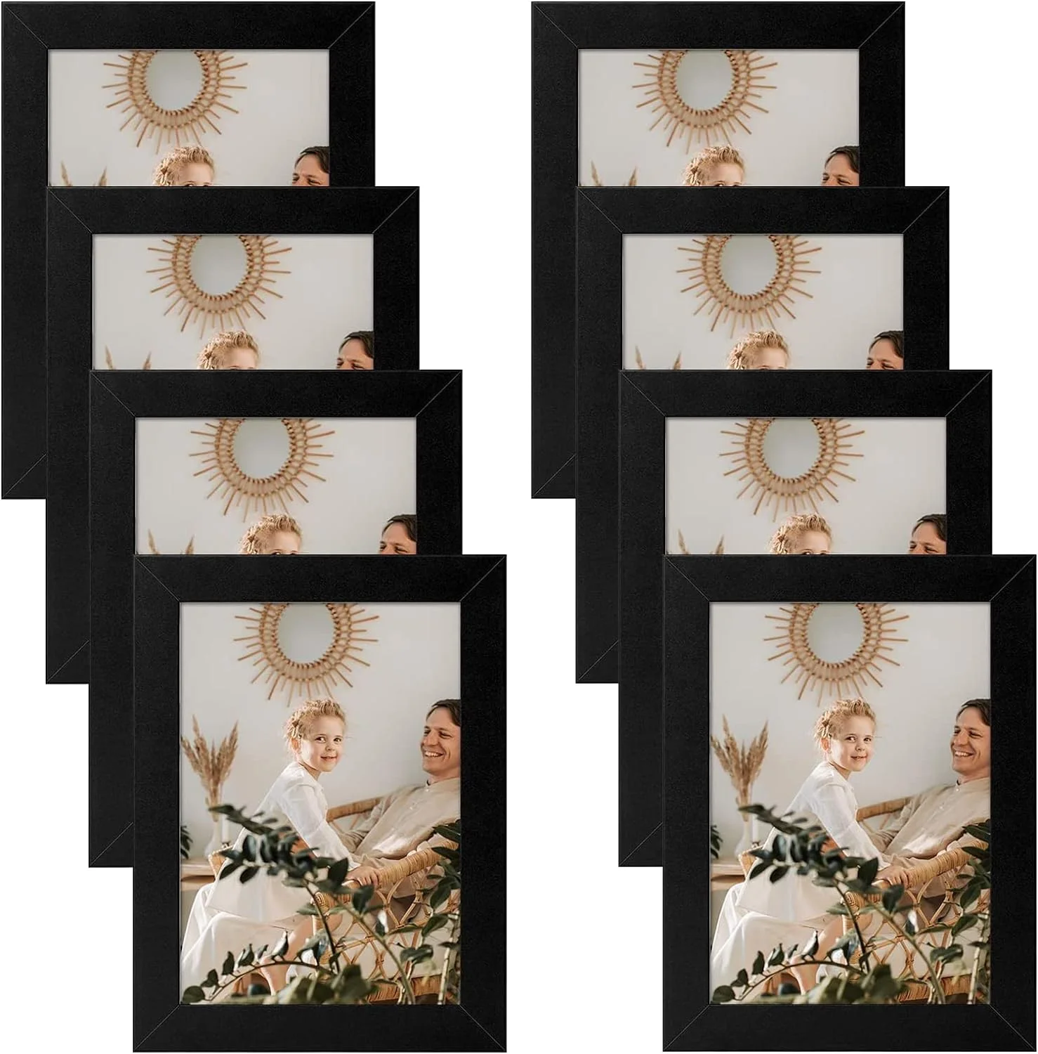 Golden State Art 5x7 Picture Frames Set of 8, Black Gallery Wall Frame Collage, Thin Tabletop Family Frame with Plastic Cover, Horizontal or Vertical Displays (8-Pack)