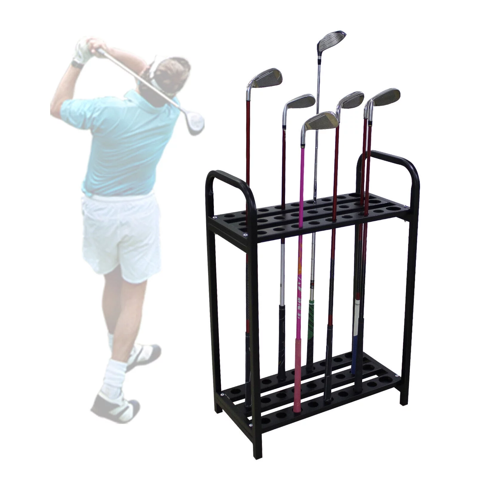 SHZICMY 27 Holes Steel Golf Club Holder Display Stand Organizer Golf Club Storage Rack