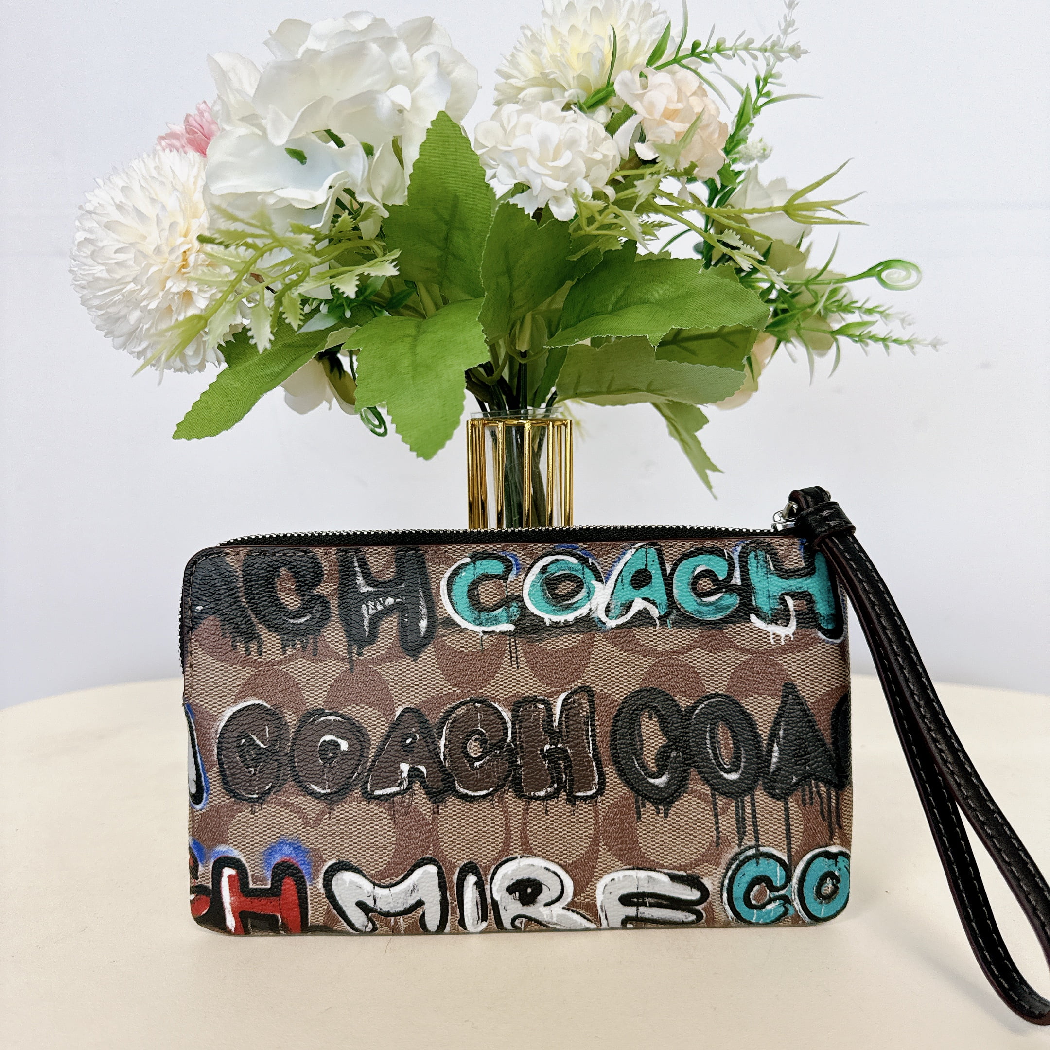 Coach CM673 Coach X Mint + Serf Large Corner Zip Wristlet In Signature Canvas IN Khaki Multi