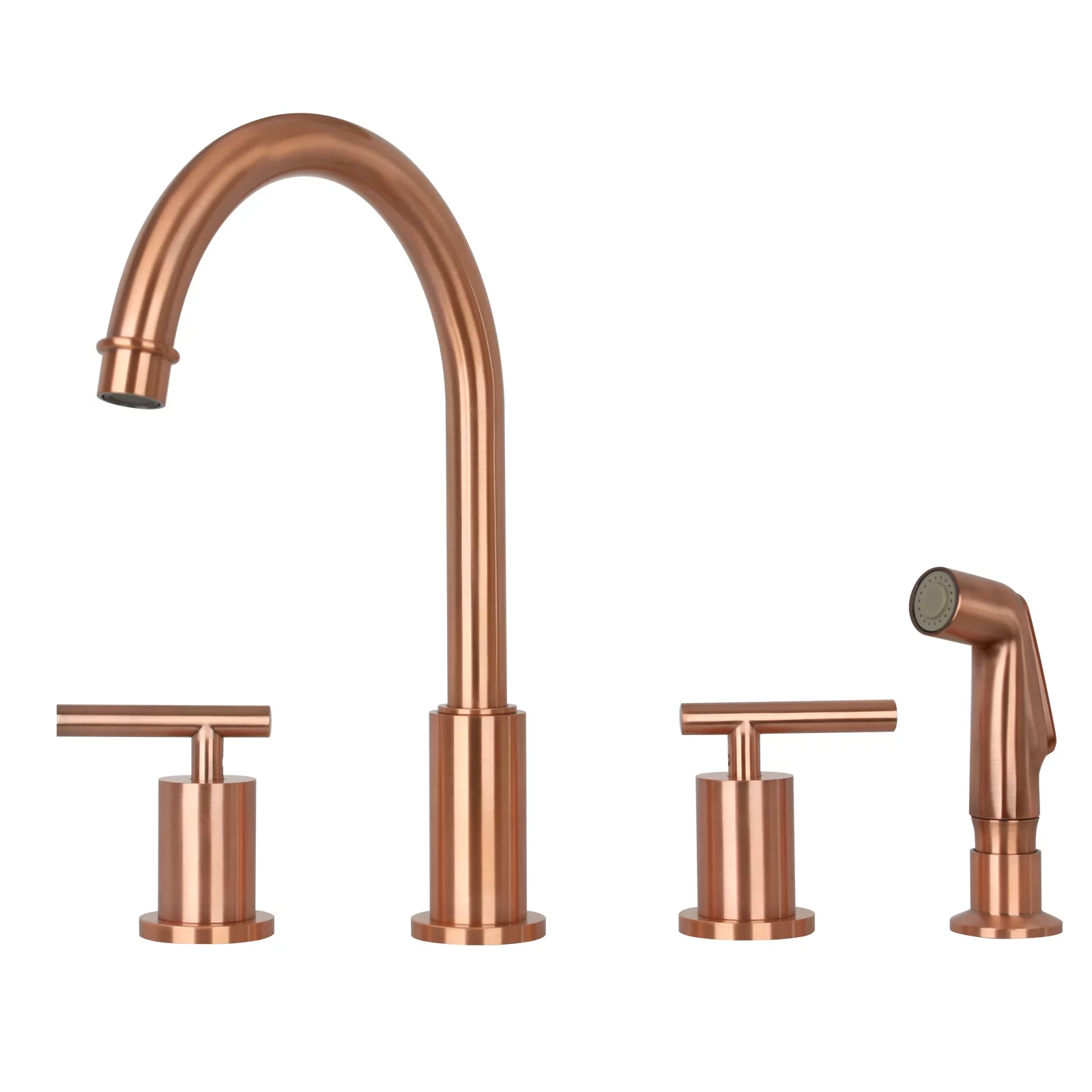 Akicon Two-Handles Copper Widespread Kitchen Faucet with Side Spray - 12.5