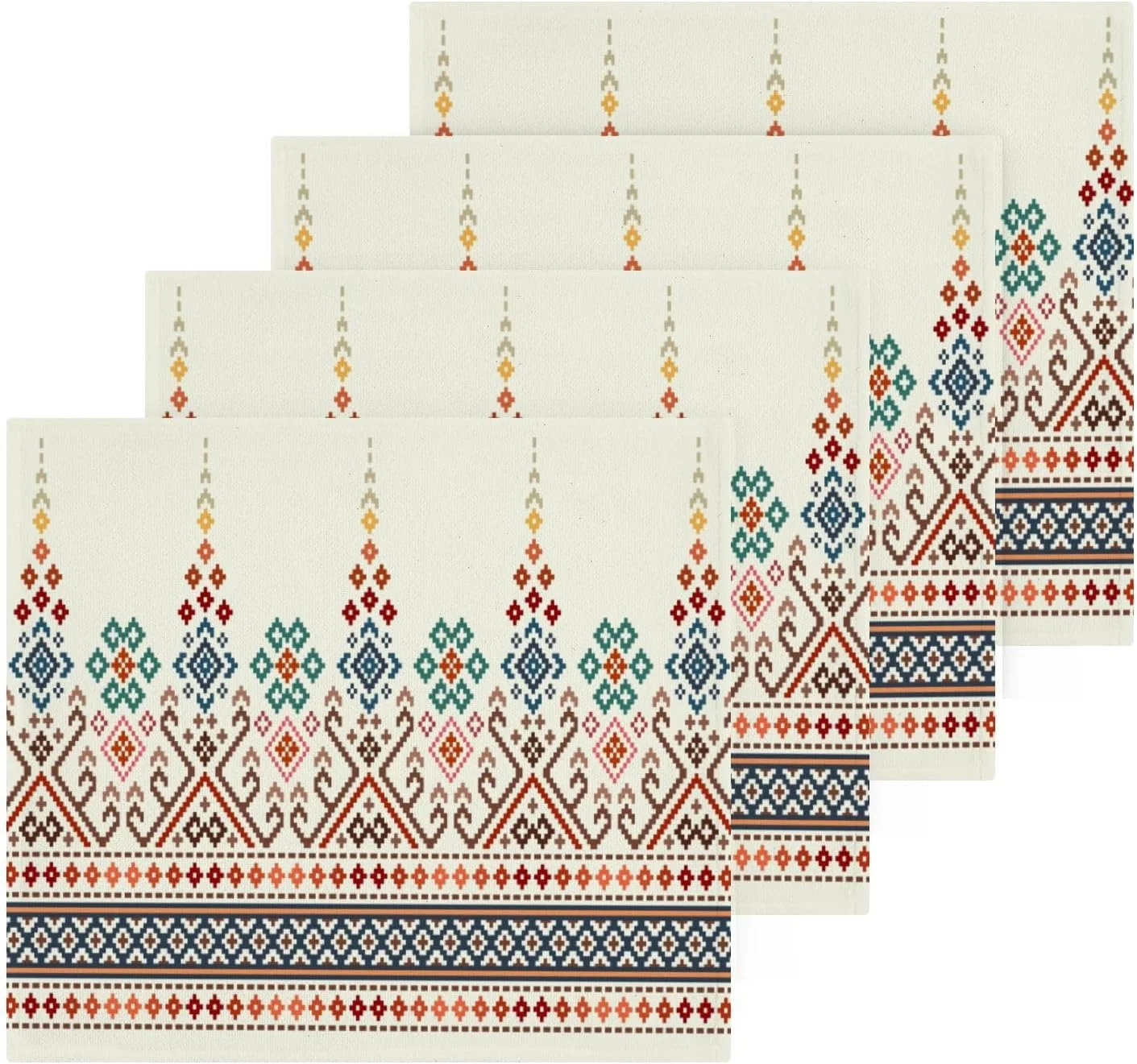 Coolnut Ethnic Ikat Pattern Washcloths Towels, Highly Absorbent and Soft Cotton Face Cloths, 4 Pack Quick Dry Wash Cloths - 12 X 12 Inches Washcloth Gift