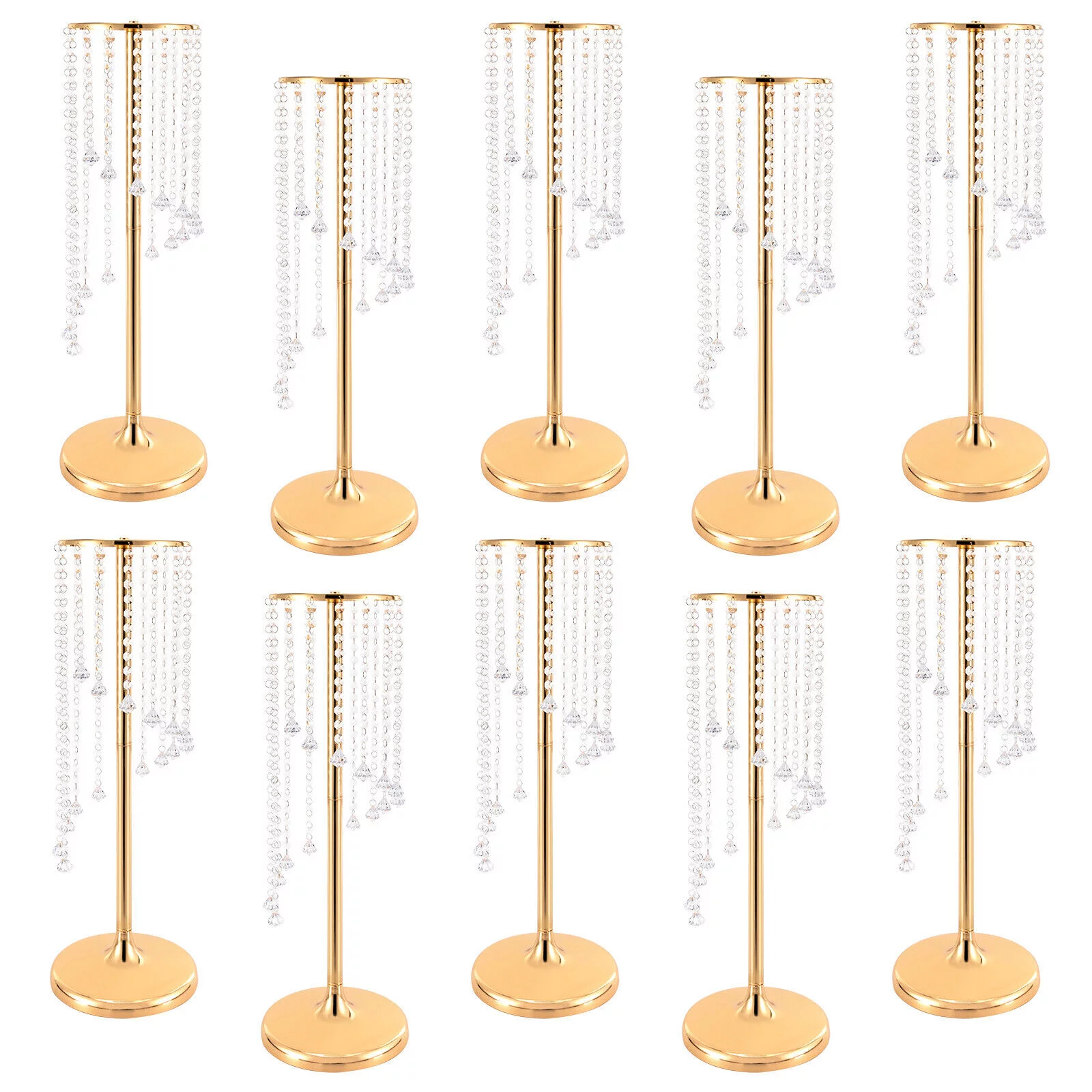 10Pcs 27.5 inch Tall Gold Vases Crystal Flower Vase For Wedding Centerpieces Decor
